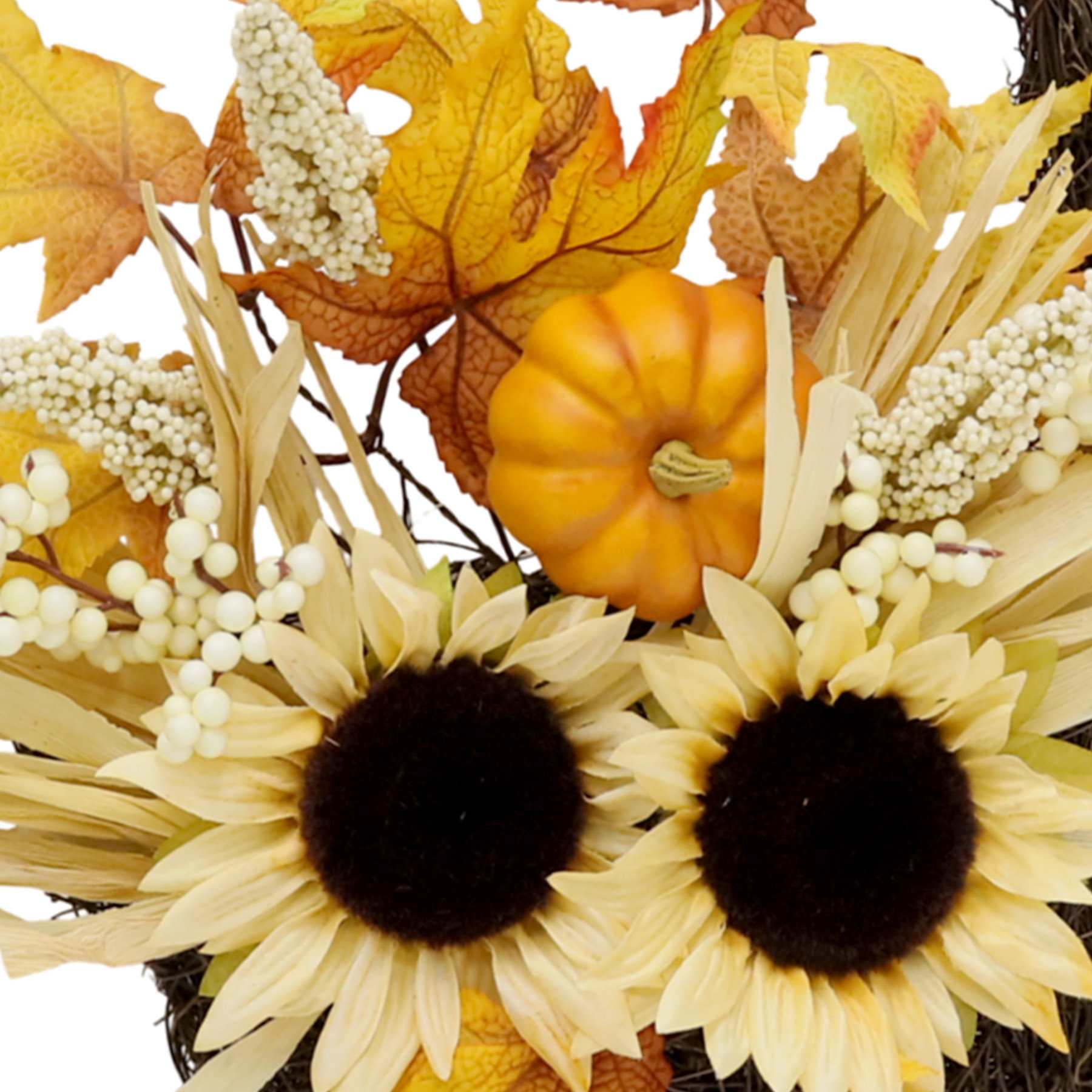 White Sunflower & Pumpkin Hanging Wall Basket, 20"