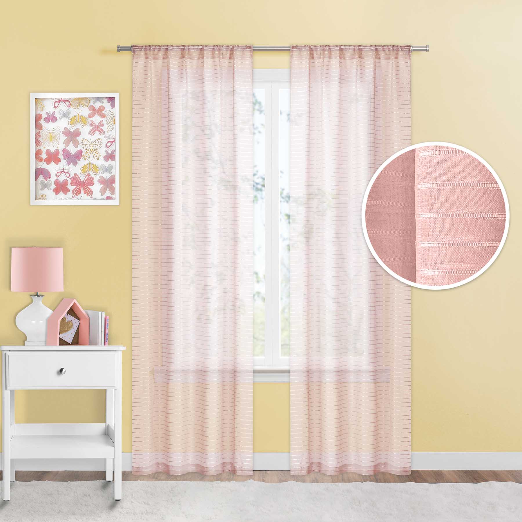 Tiny Dreamers Pink Striped Sheer Curtain Panel, 84"