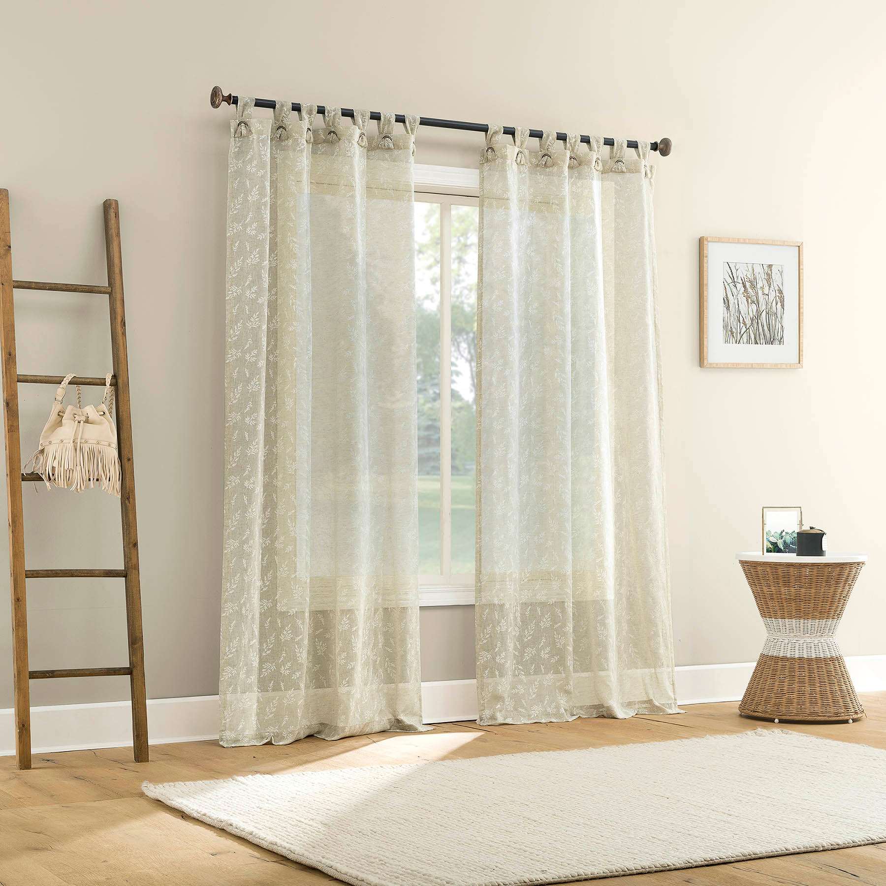 Wiley Taupe Sheer Grommet Single Curtain Panel, 50x84