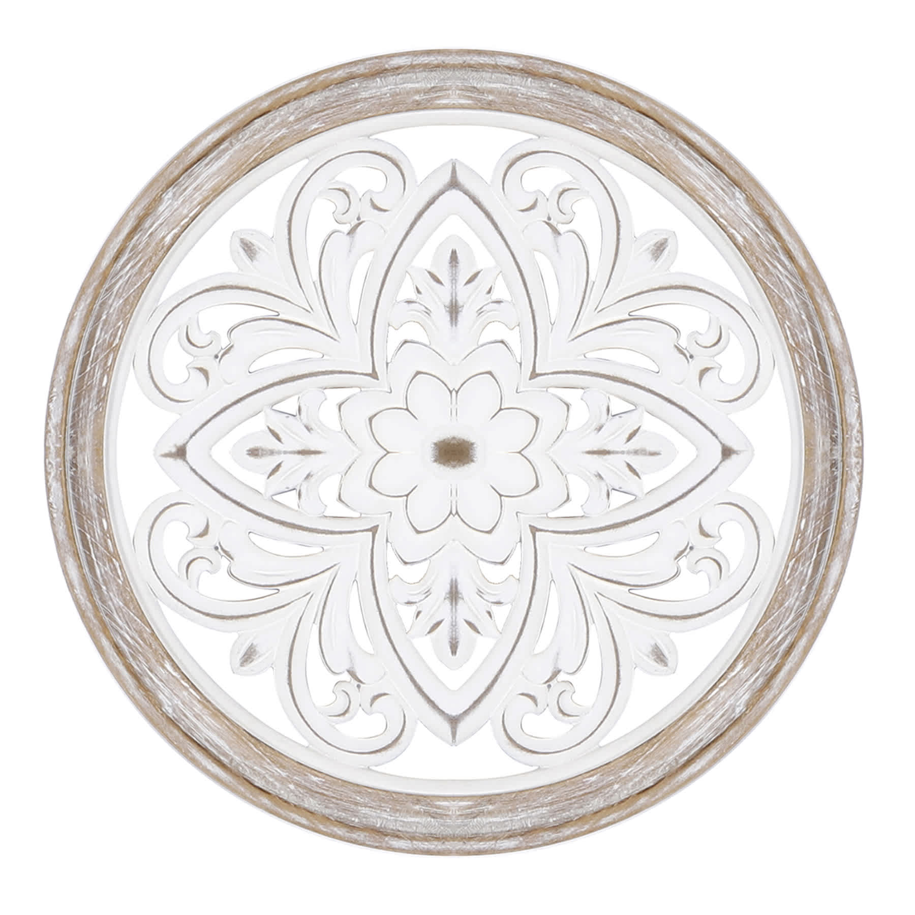 Honeybloom White Faux Wood Medallion Wall Decor, 17"