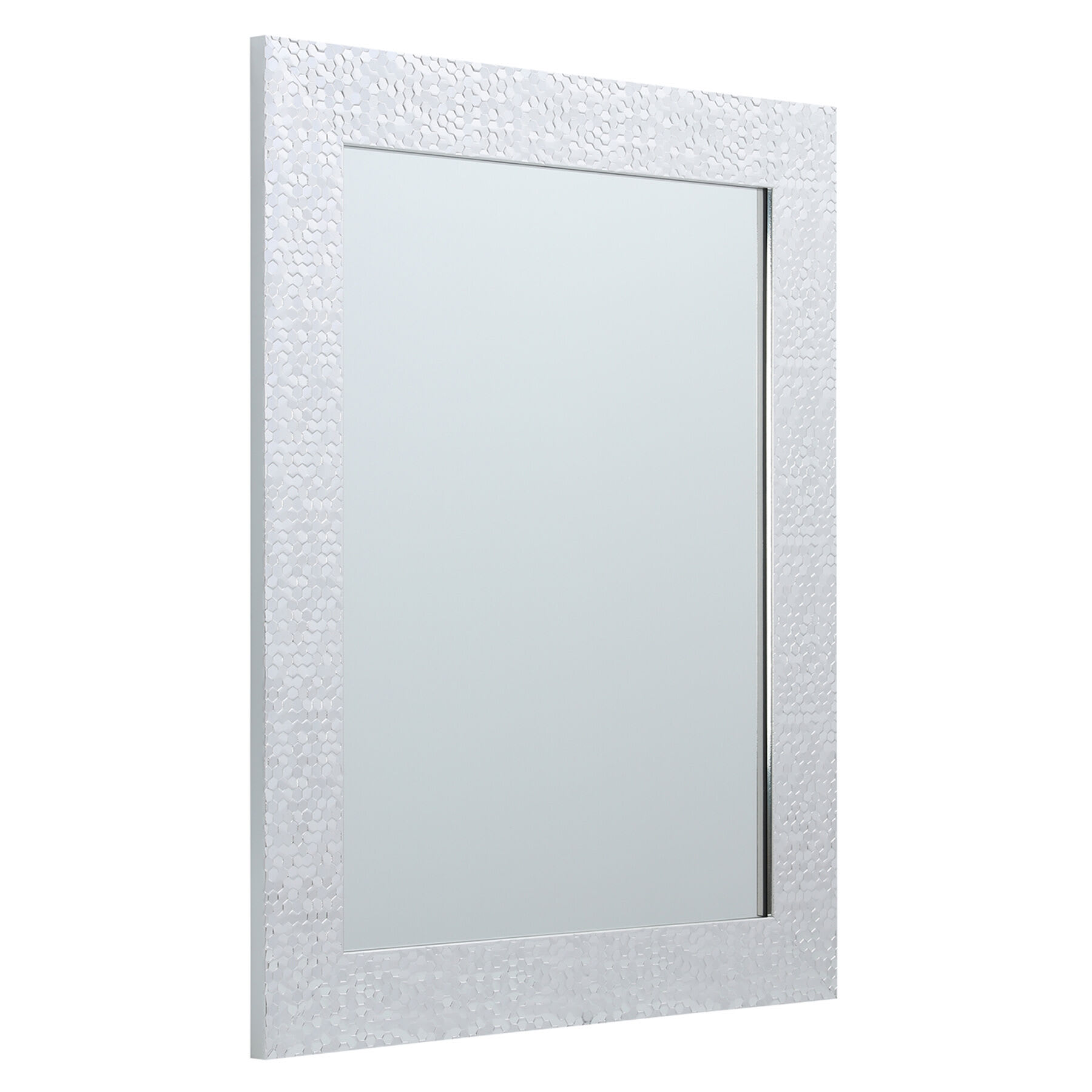 Silver Hexagon Textured Framed Rectangle Wall Mirror, 22x28
