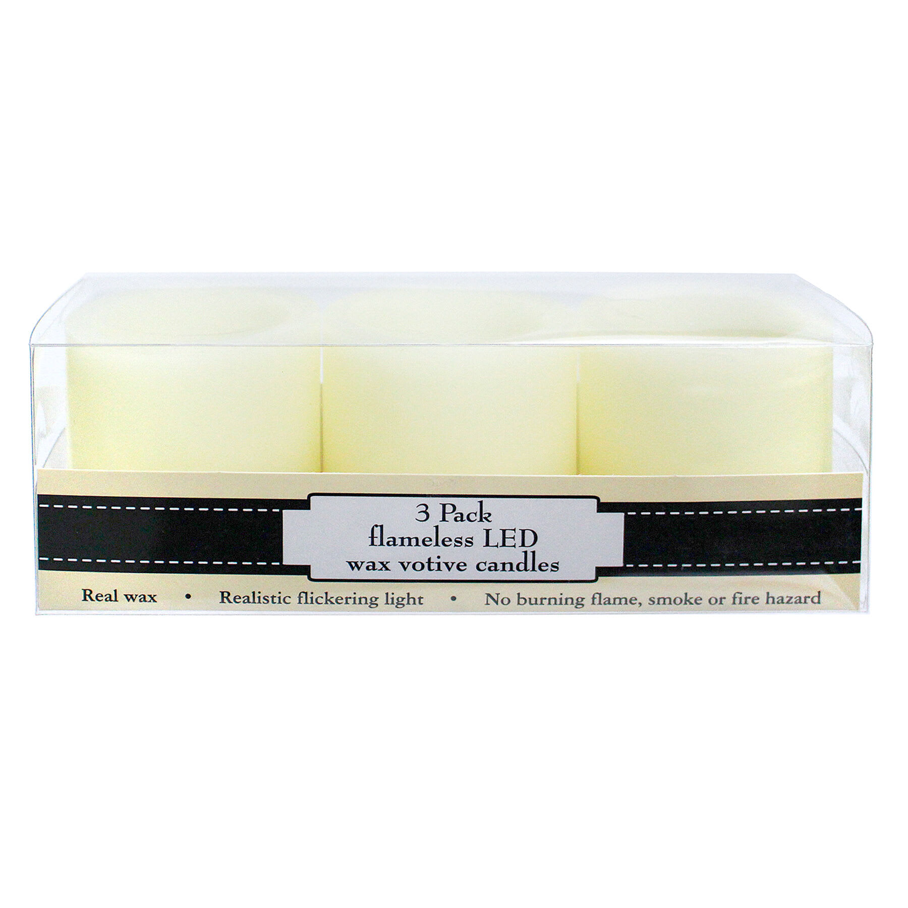 3-Pack Ivory Wax LED Flameless Votive Candles