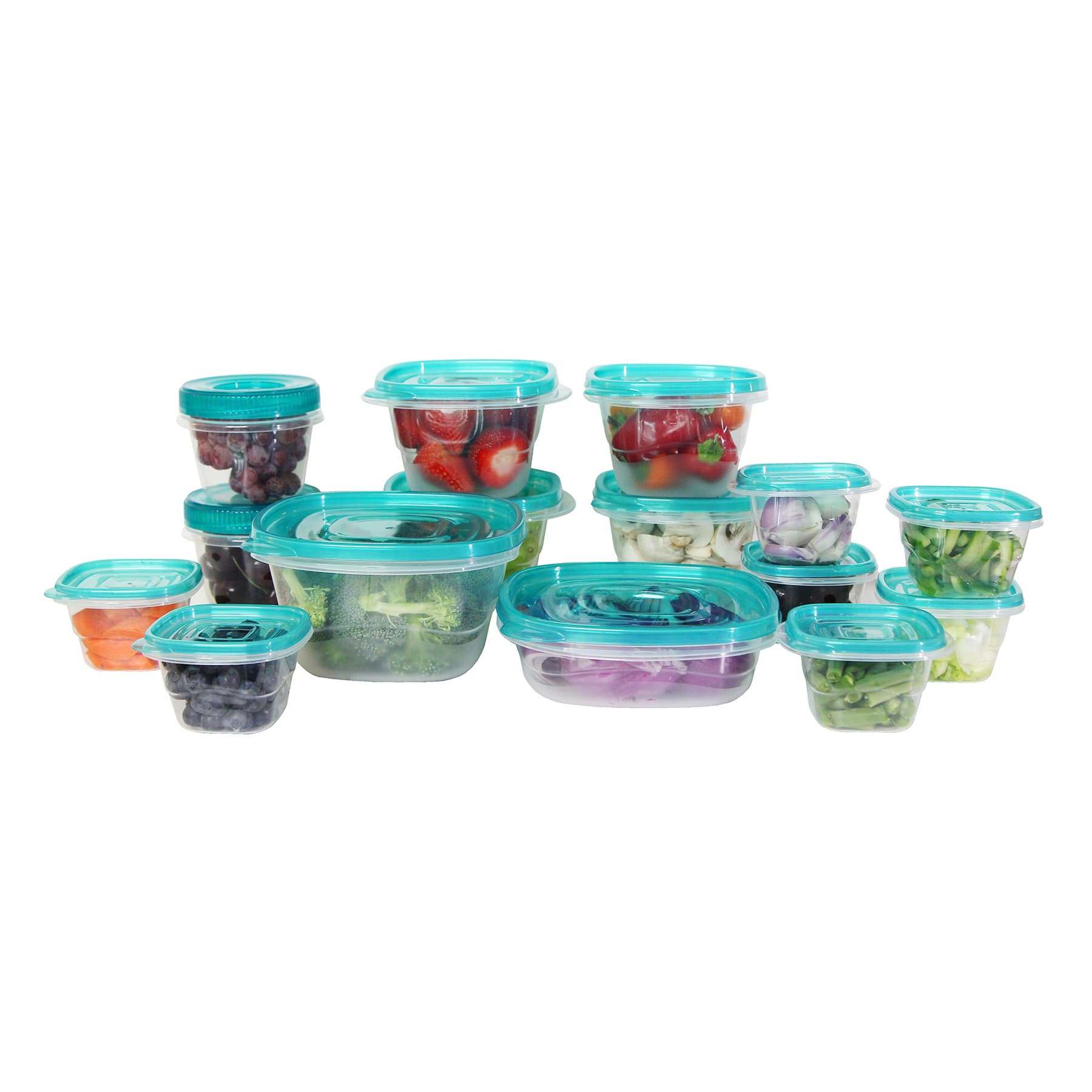30-Piece Plastic Food Storage Container Set, Aqua
