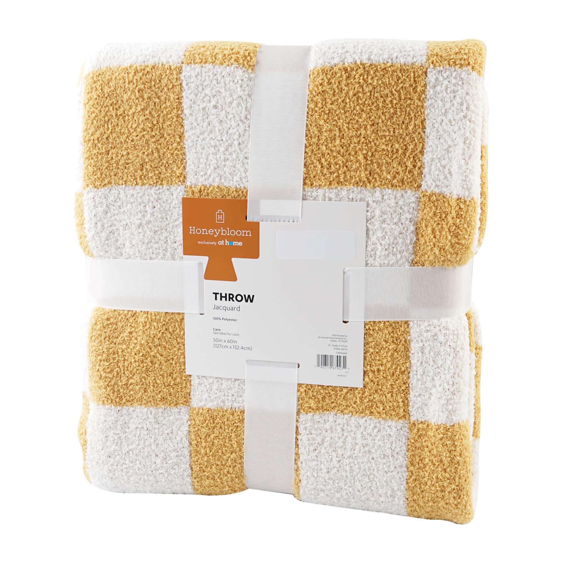 Honeybloom Yellow Checkered Cozy Knit Throw Blanket, 50x60