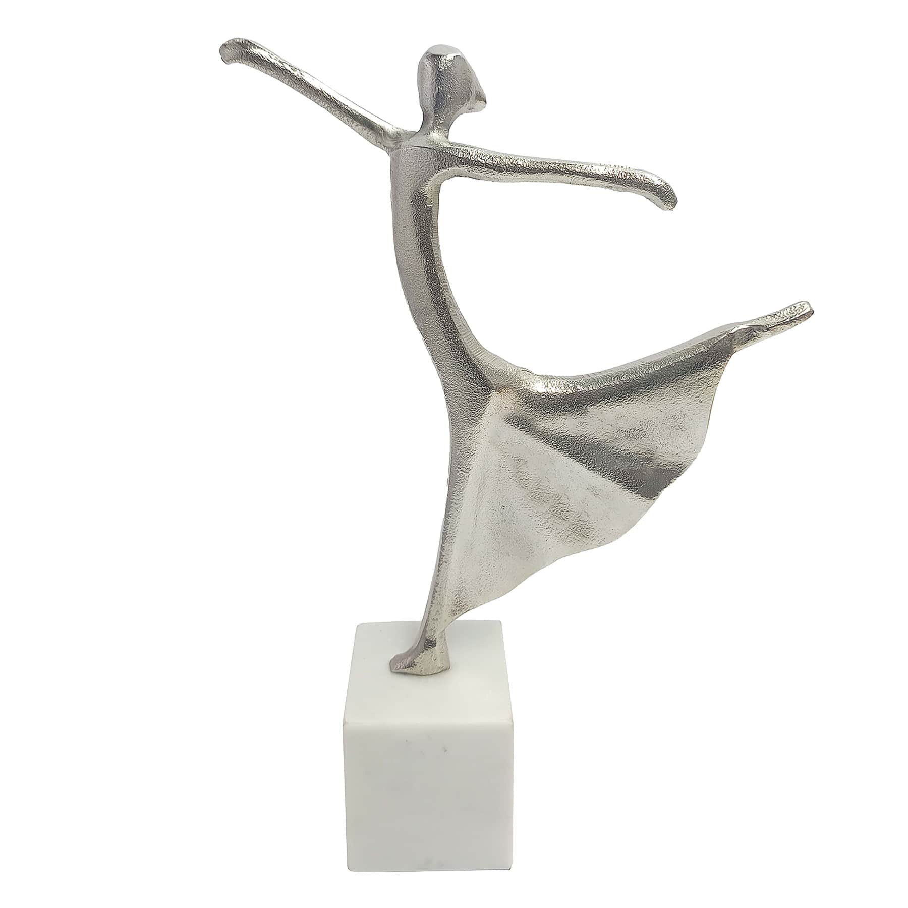 Decorative Silver Dancing Lady on Marble Stand, 14.5"