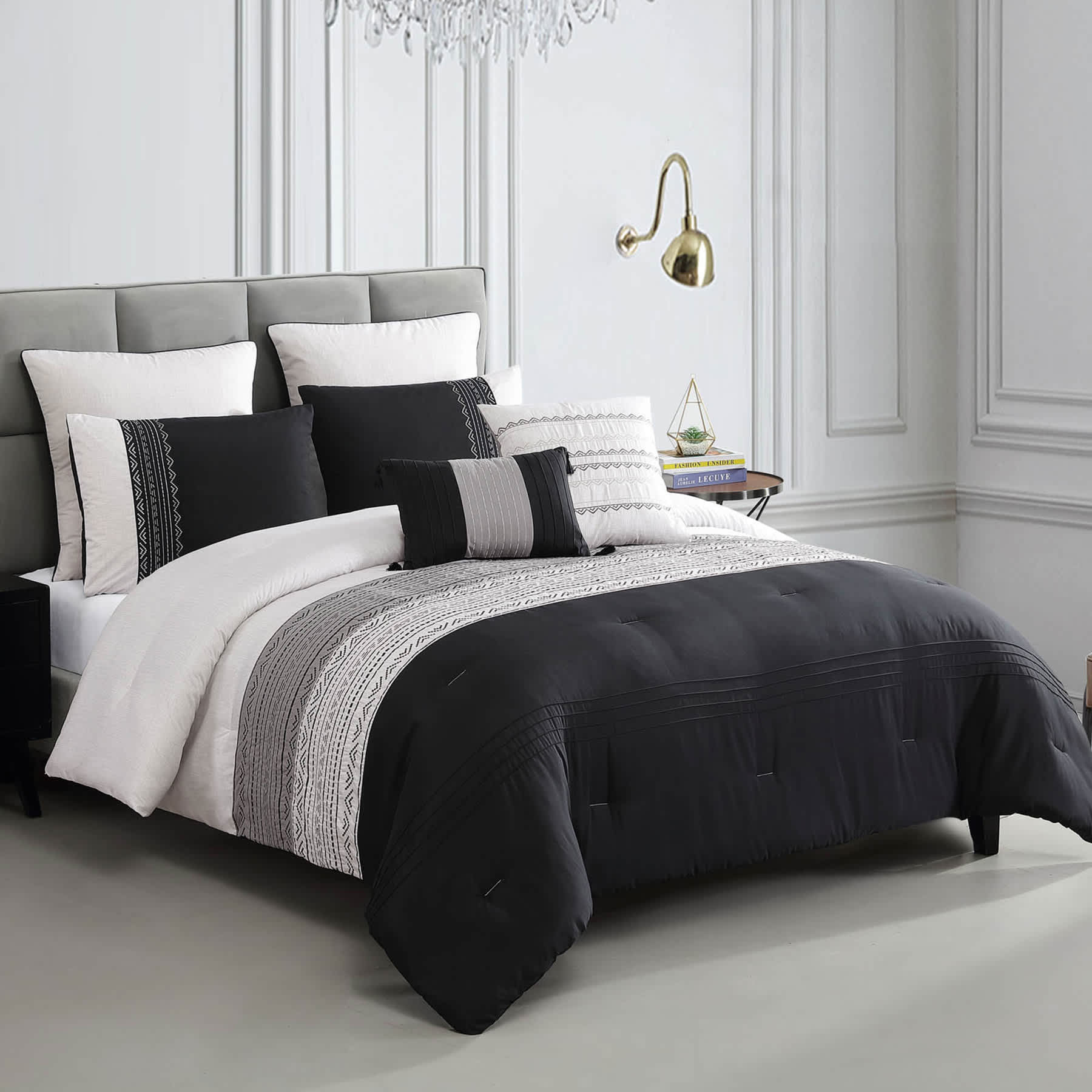 7-Piece Berwin Grey & Black Comforter Set, Full/Queen
