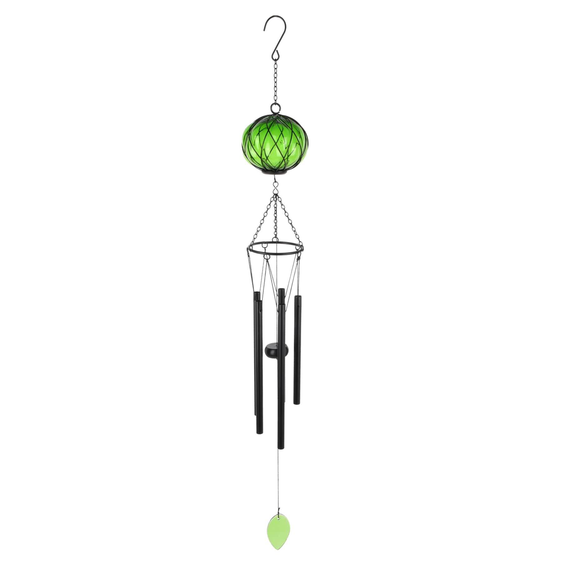 Green Metal & Glass Wind Chime, 30"