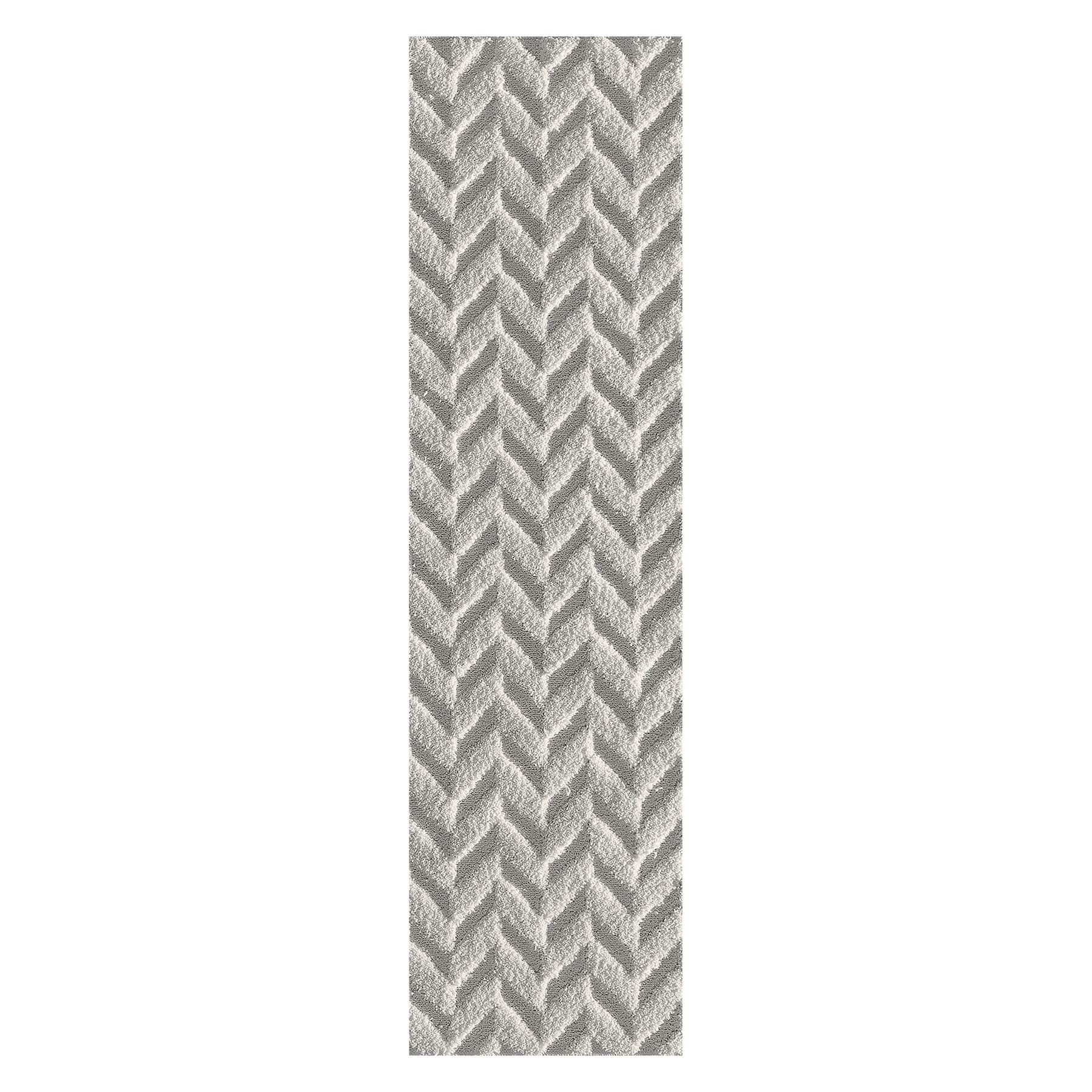 (D460) Salazar Herringbone Grey Tufted Runner with Non-Slip Back, 2x7