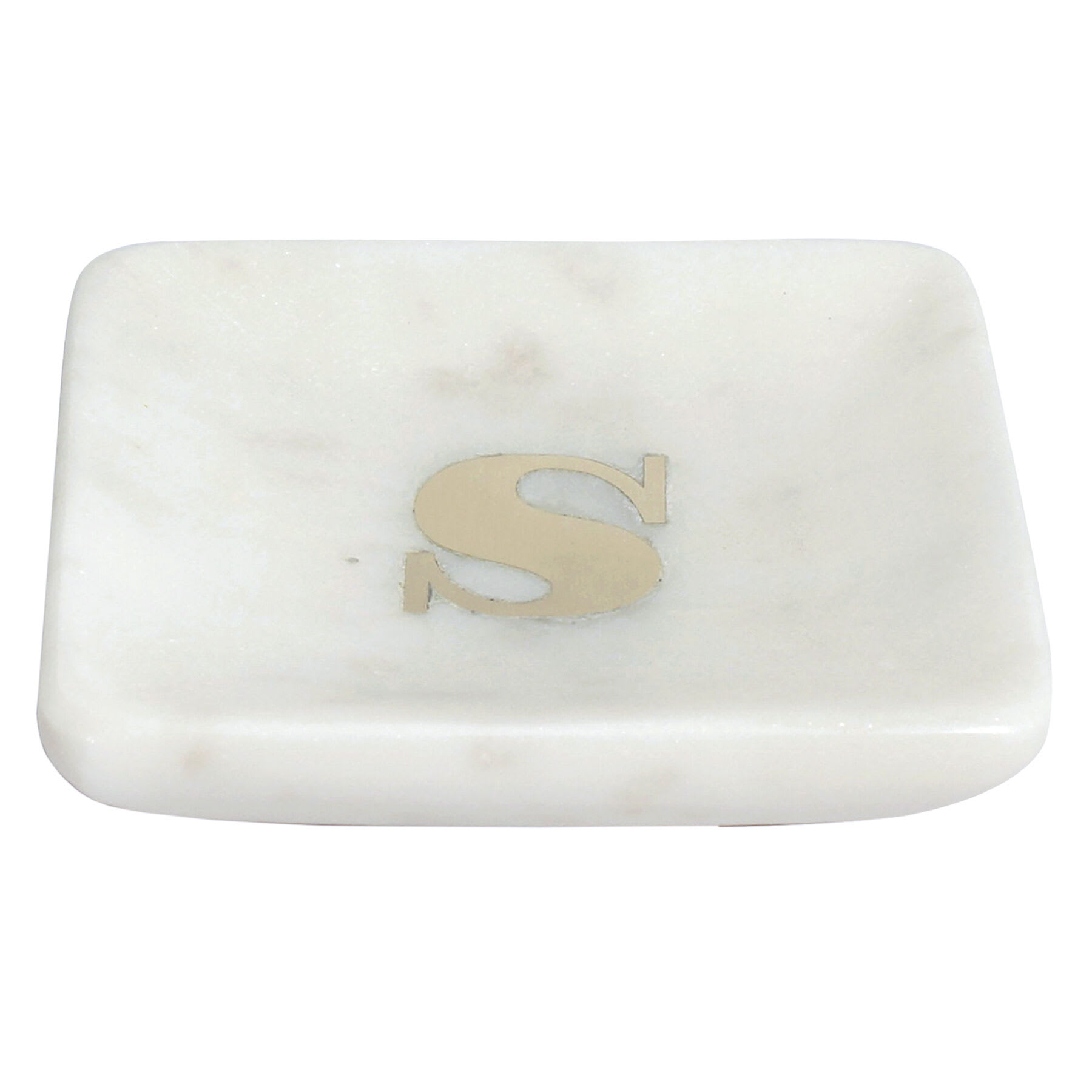 White Marbled Monogram Trinket Tray, S