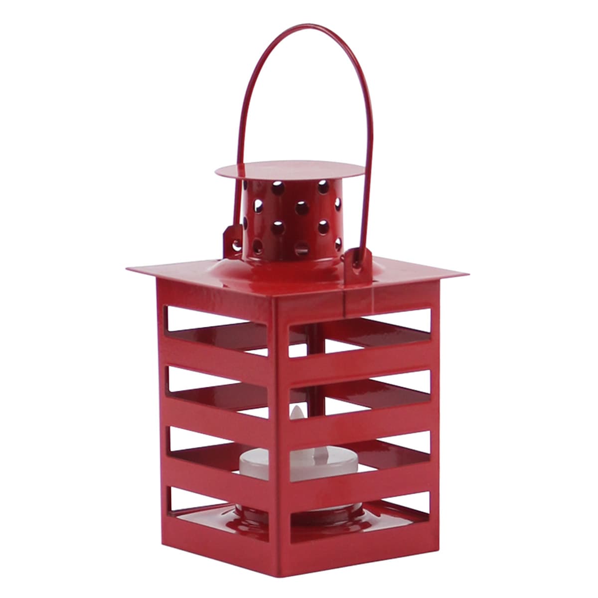 Red Metal Lantern with LED Tealight Candle, 4.5"
