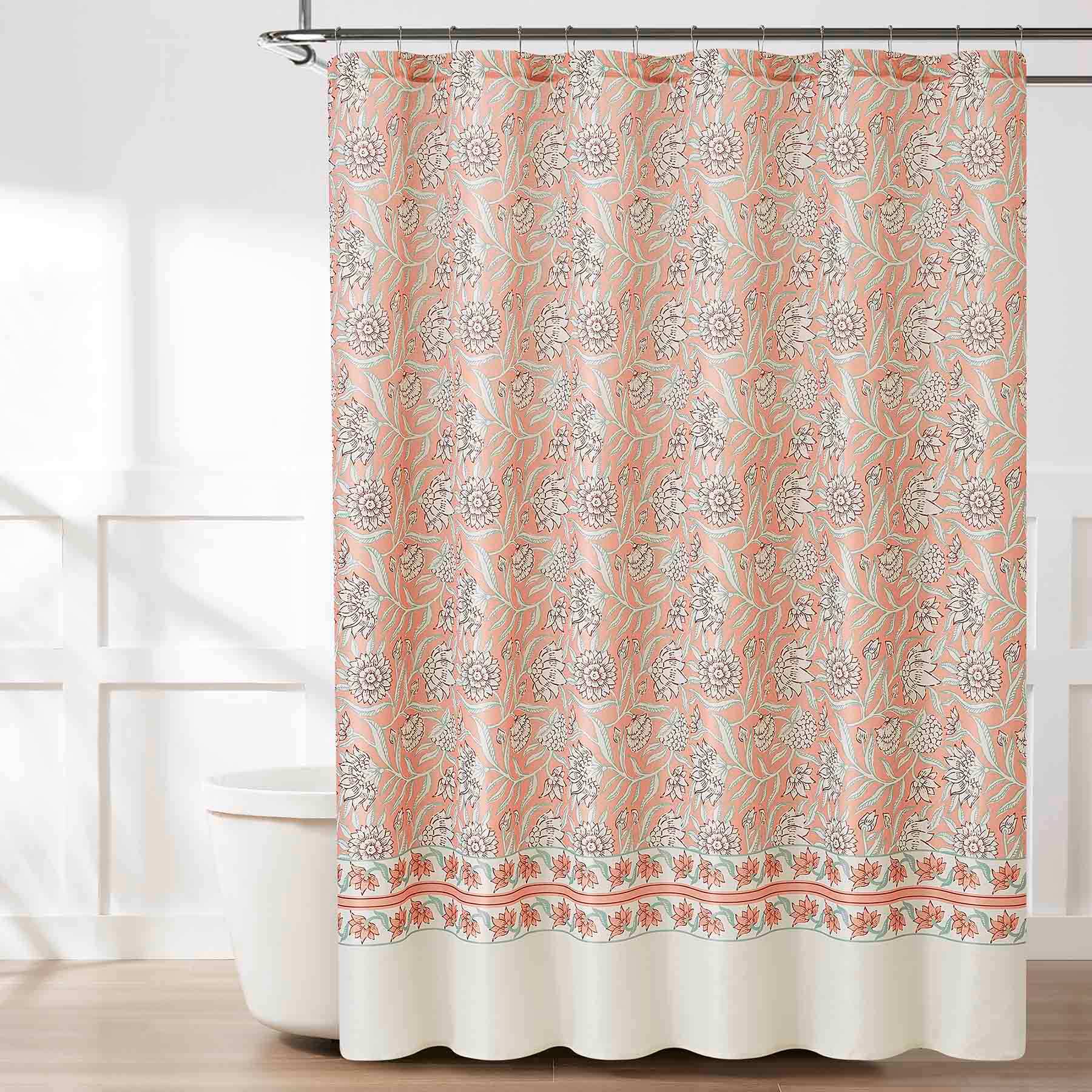 Honeybloom Folk Floral with Border Print Single Shower Curtain, 72"