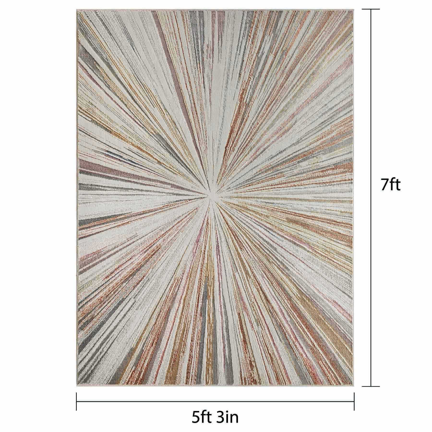 (B872) Crestline Neutral & Grey Abstract Burst Area Rug, 5x7