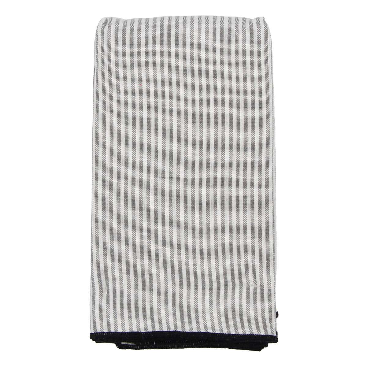 Set of 4 Black & White Striped Napkins with Black Overlock Edge, 18"