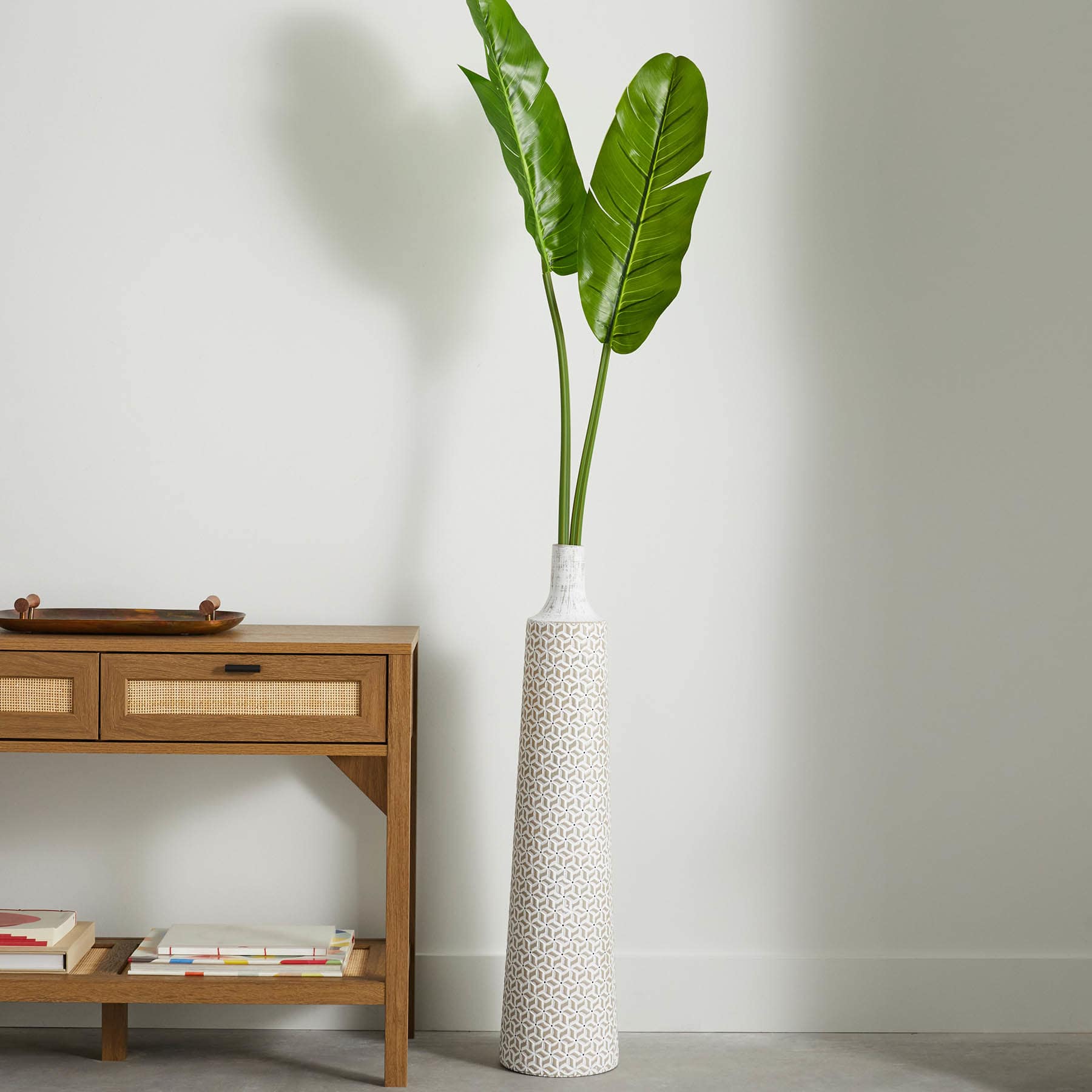White Patterned Bottle Floor Vase, 36"