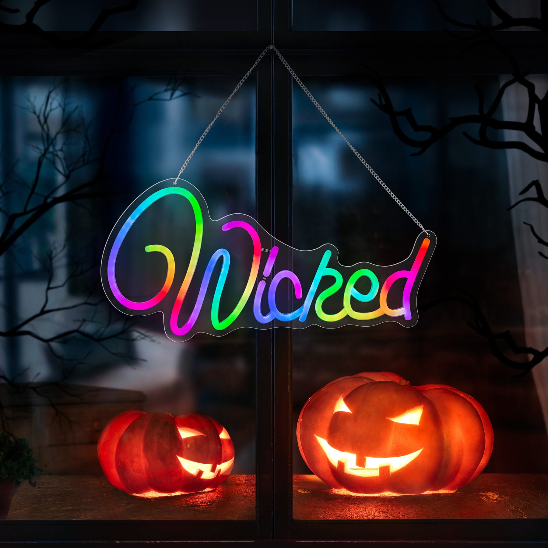 Multicolor Neon Wicked Hanging Halloween Decor