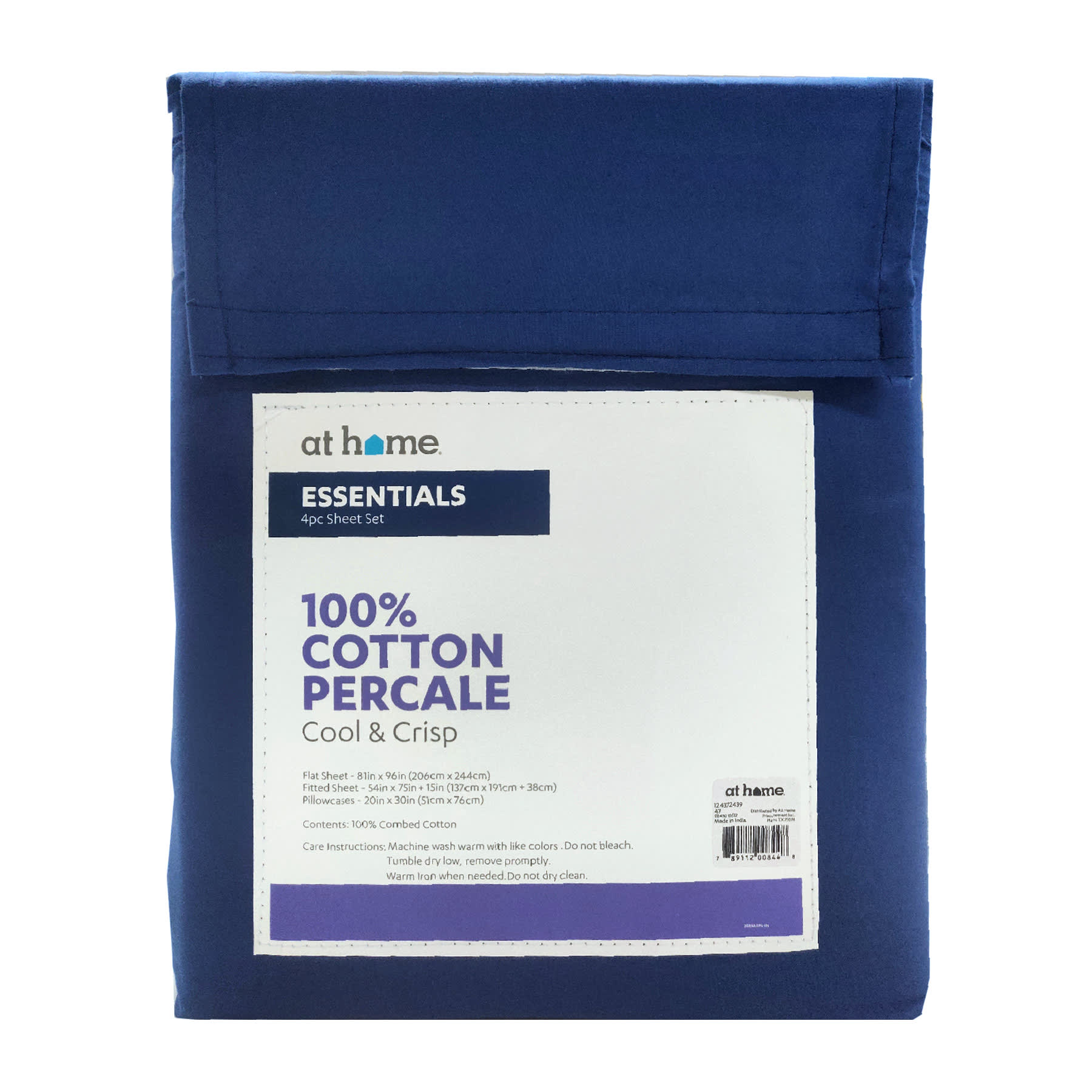 4-Piece Navy Blue 200 Thread Count Cotton Essentials Sheet Set, Full