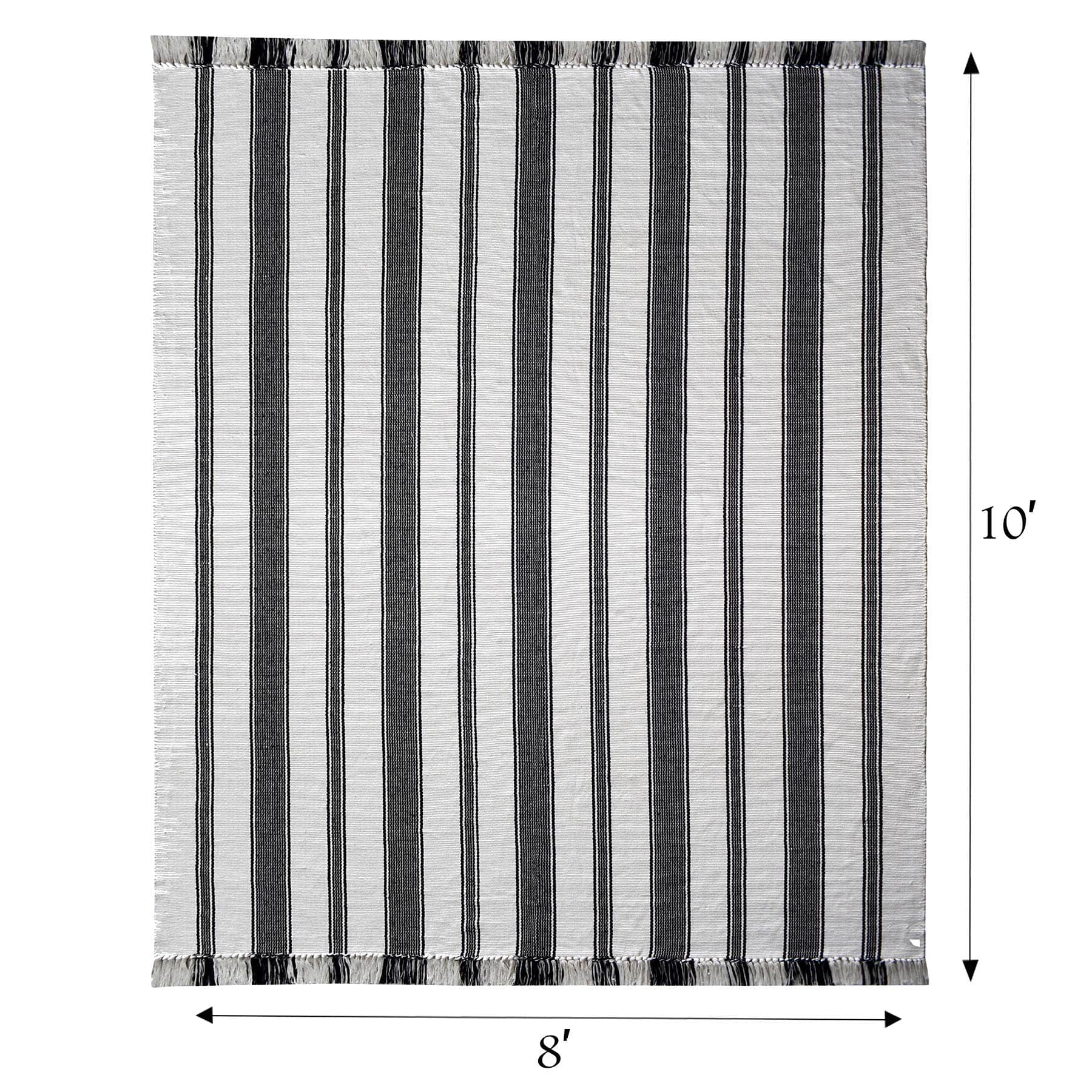 (D551) Honeybloom Flatweave Ivory & Black Striped Area Rug, 8x10