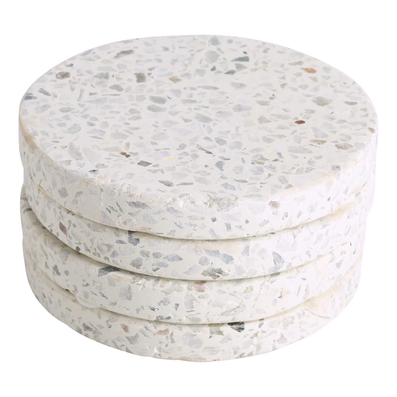 Set of 4 White Round Terrazzo Coasters, 4"