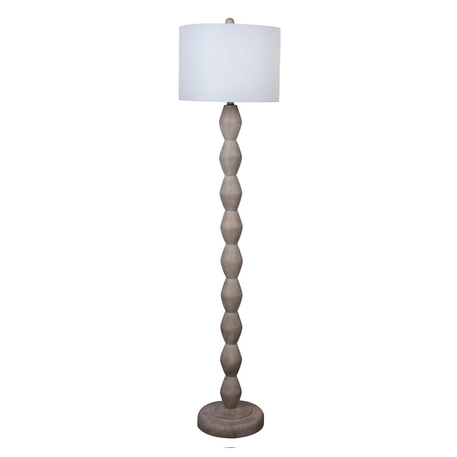 Found & Fable Wood Finish Stacked Floor Lamp with White Fabric Drum Shade, 60"