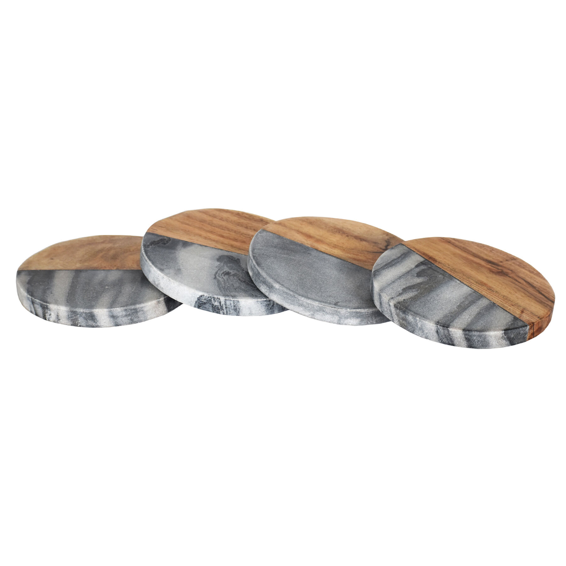 Set of 4 Black Marble & Wood Coaster