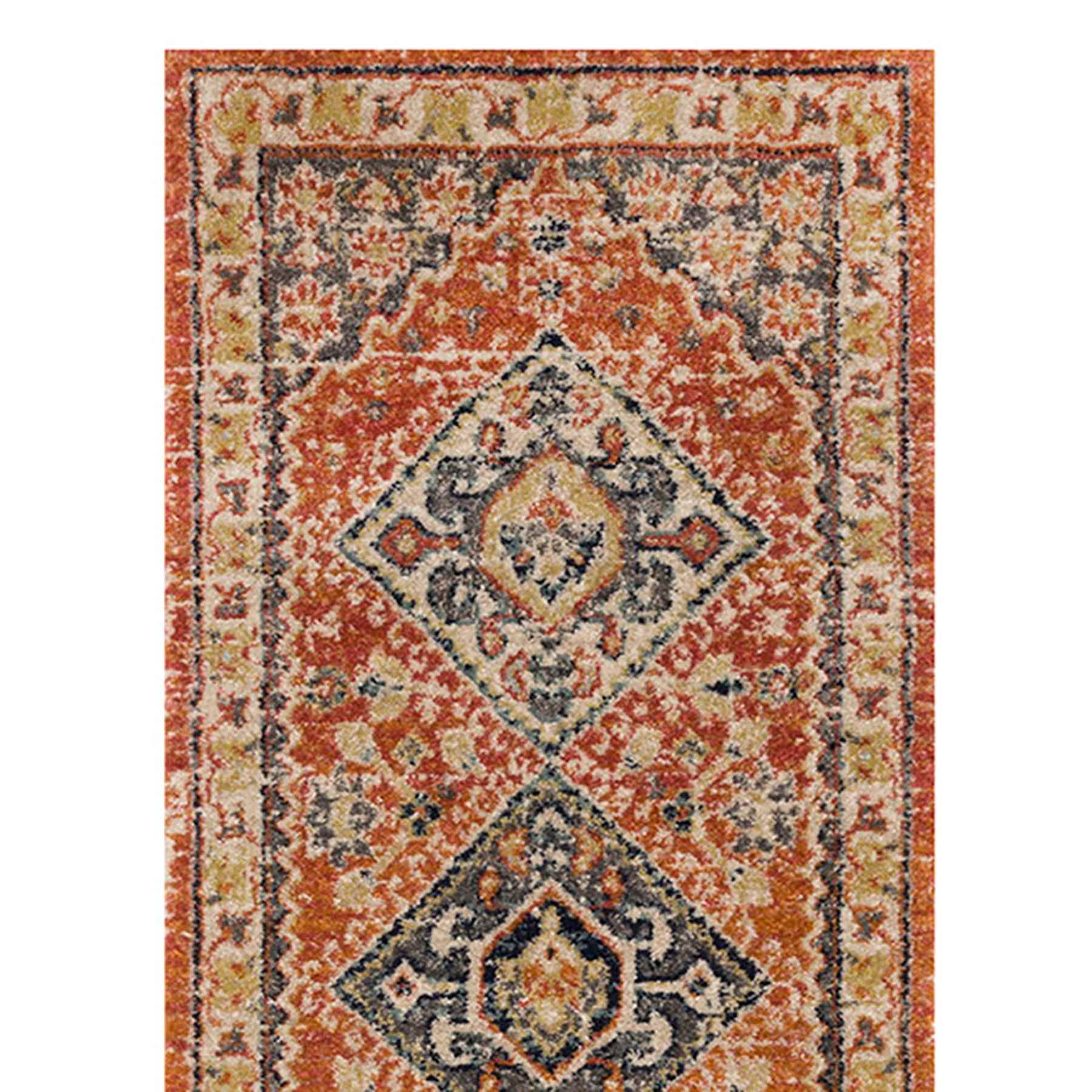 (B619) Dayton Red & Rust Diamond Design Runner, 2x7