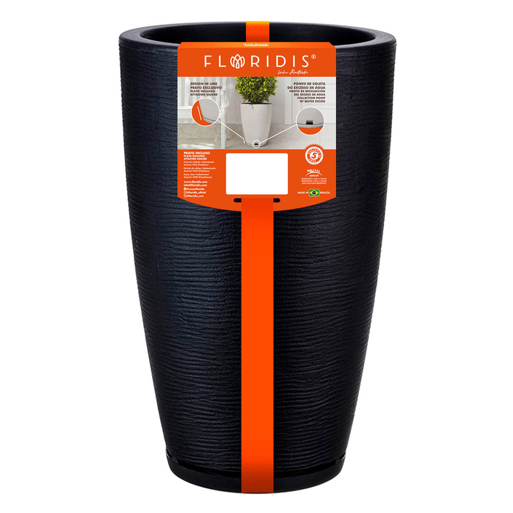 Amsterdam Black Outdoor Planter, Medium