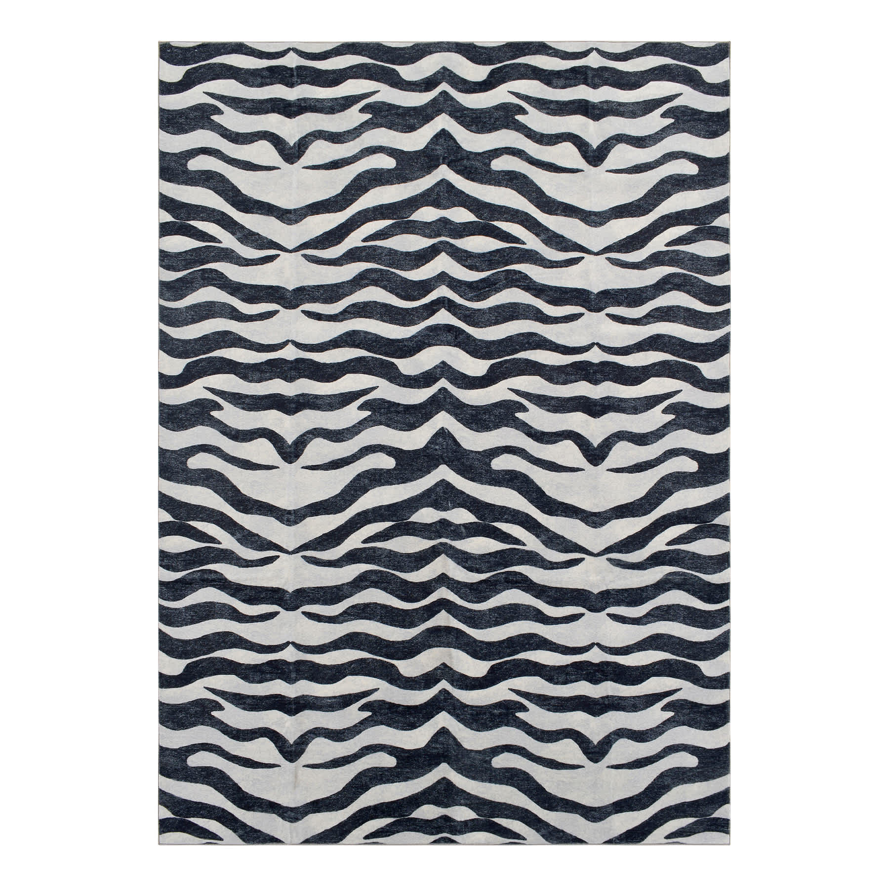 (B877) Found & Fable Dove Grey & Black Tiger Patterned Washable Area Rug, 5x7