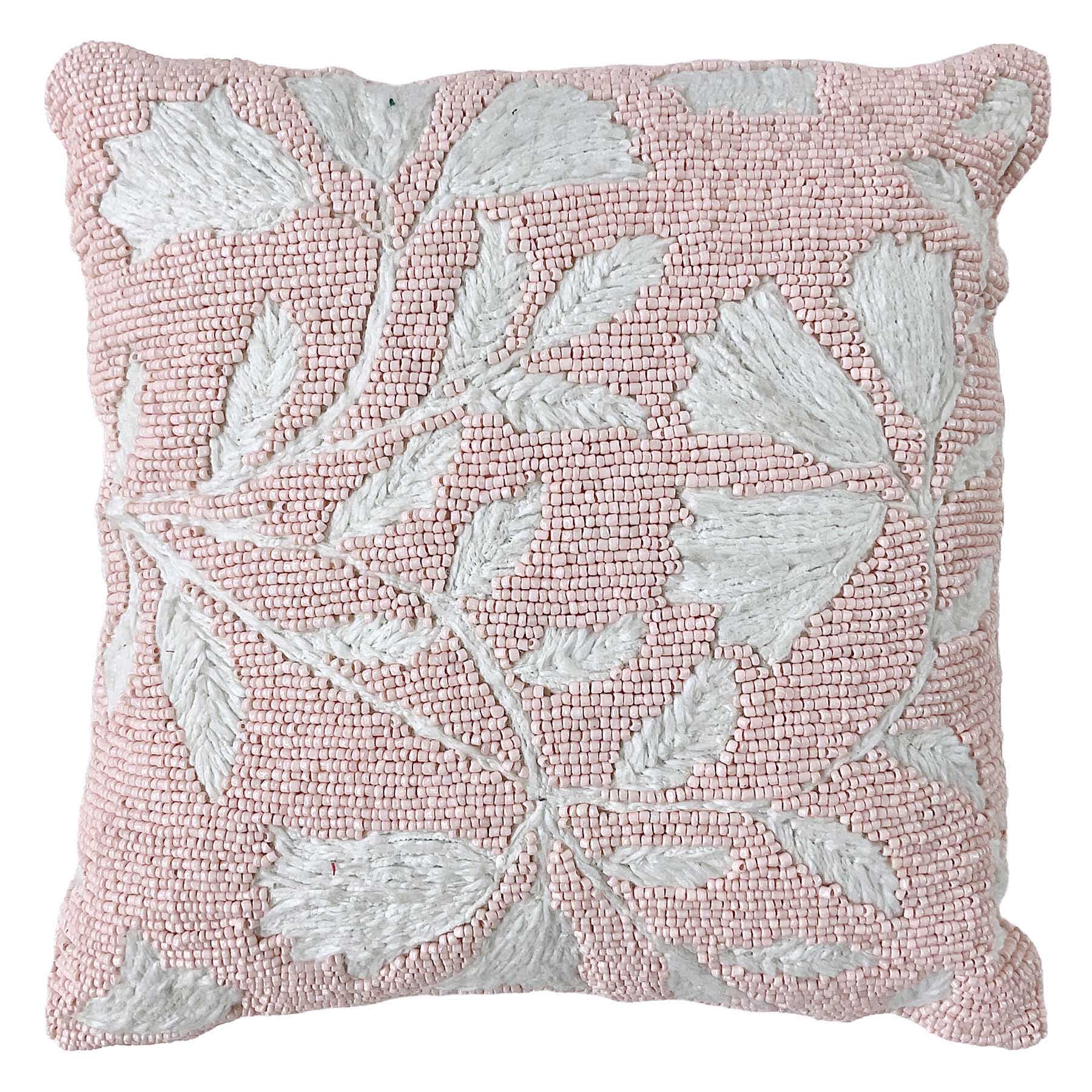 Tracey Boyd Pink Floral Beaded Throw Pillow, 12"