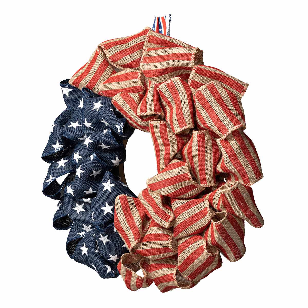 Patriotic USA Flag Burlap Wreath, 18"