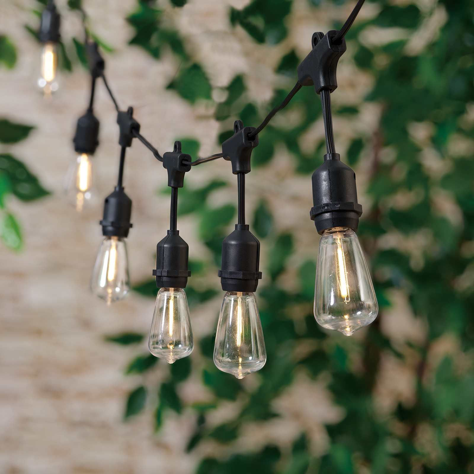 15-Count Solar LED Filament Bulb Edison String Lights with Black Commercial Wire