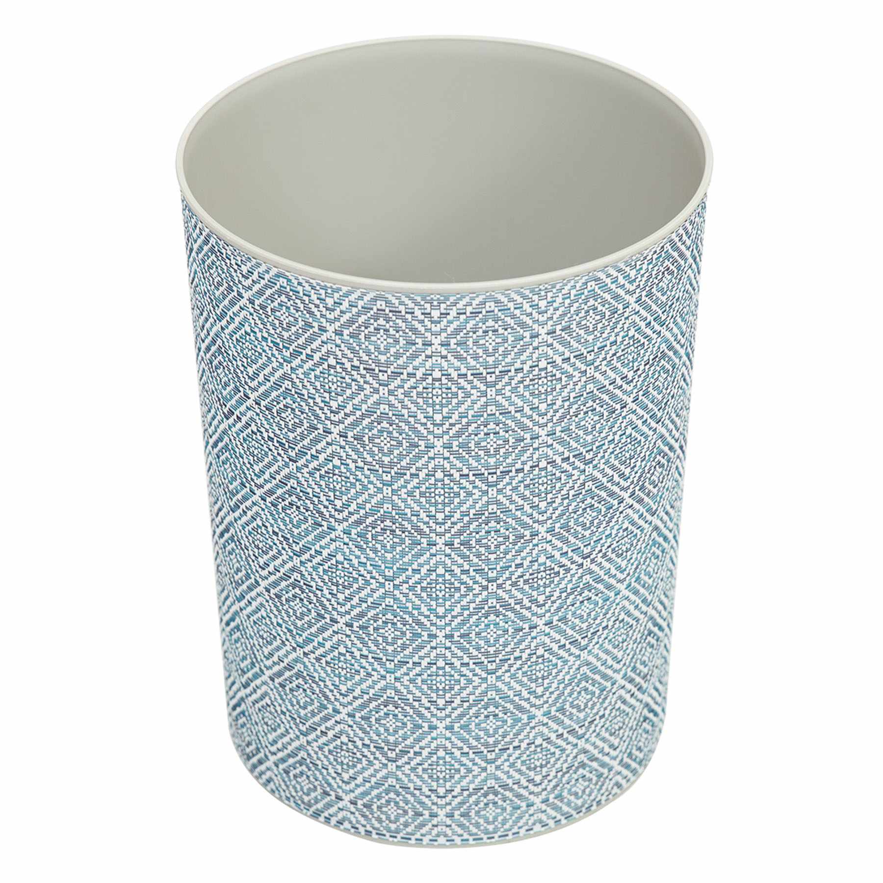 Diamond Decor Wastebasket, White & Blue
