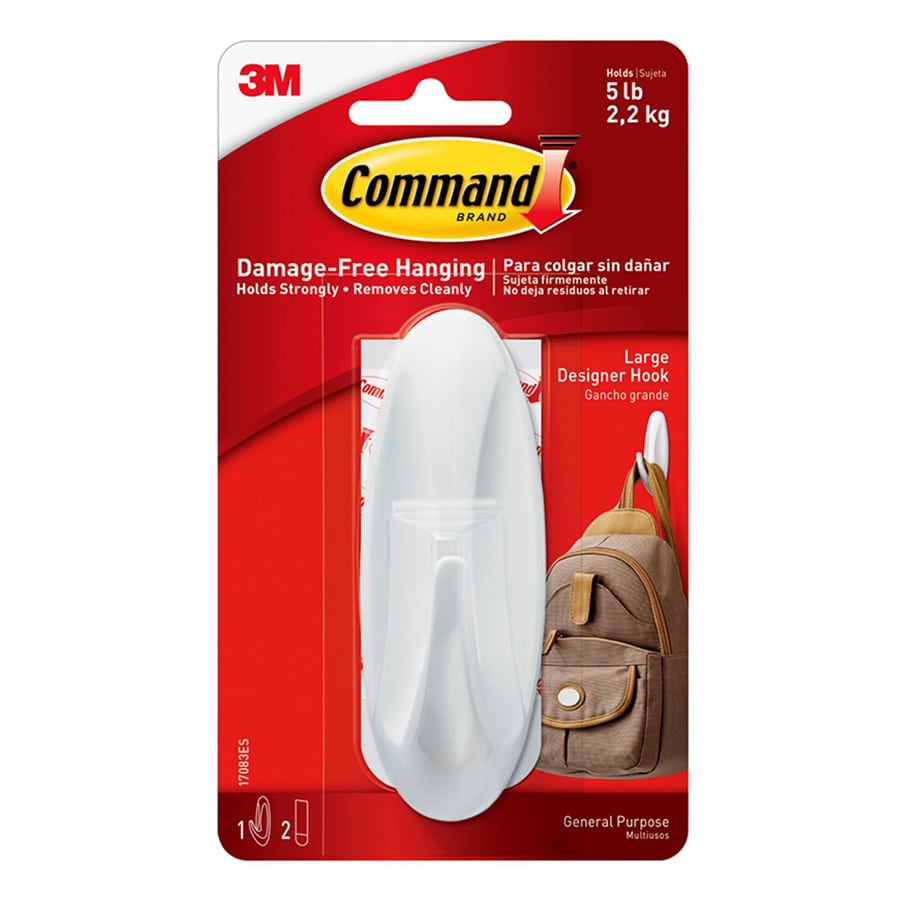 Command? Large Designer Hook, 1-Hook, 2-Strips/Pack, White
