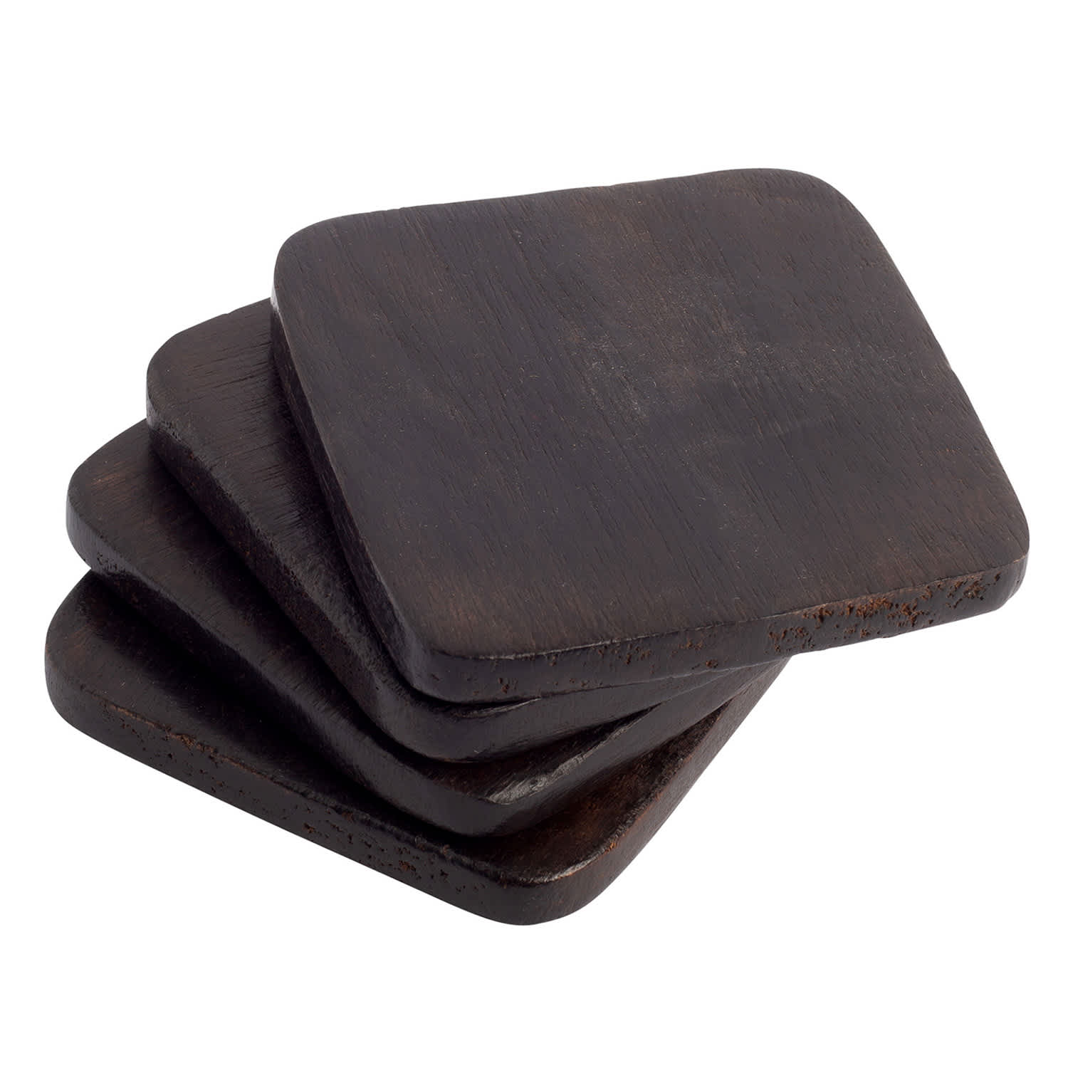 Set of 4 Burnt Wood Square Coasters, 4"