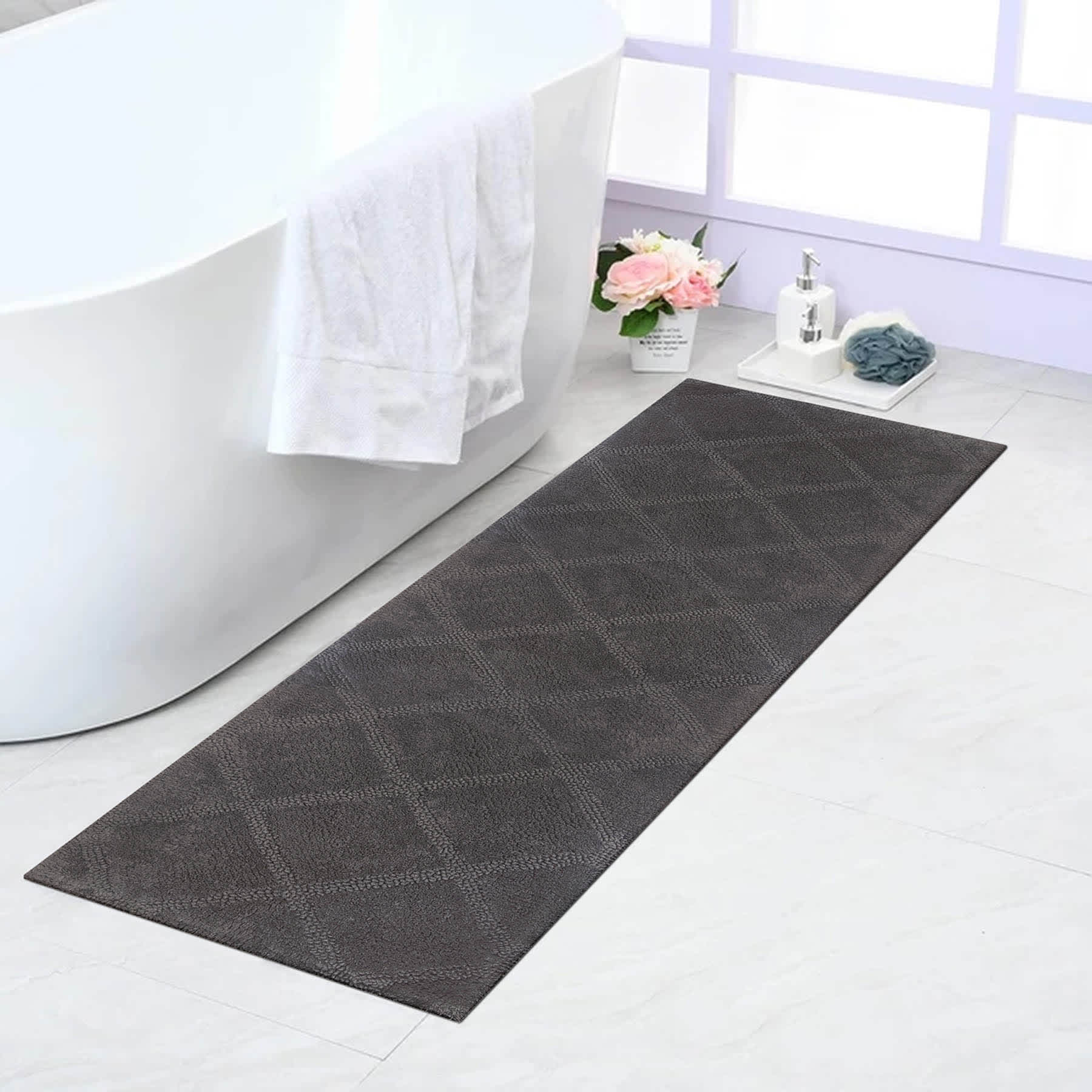 Diamond Dark Grey Bath Runner 22X60