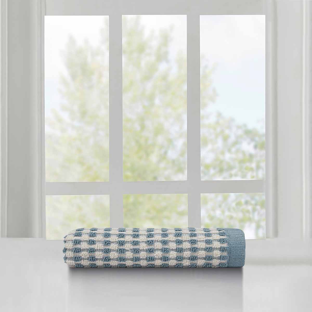 Honeybloom Plush Performance Blue Popcorn Cotton Hand Towel, 16x28