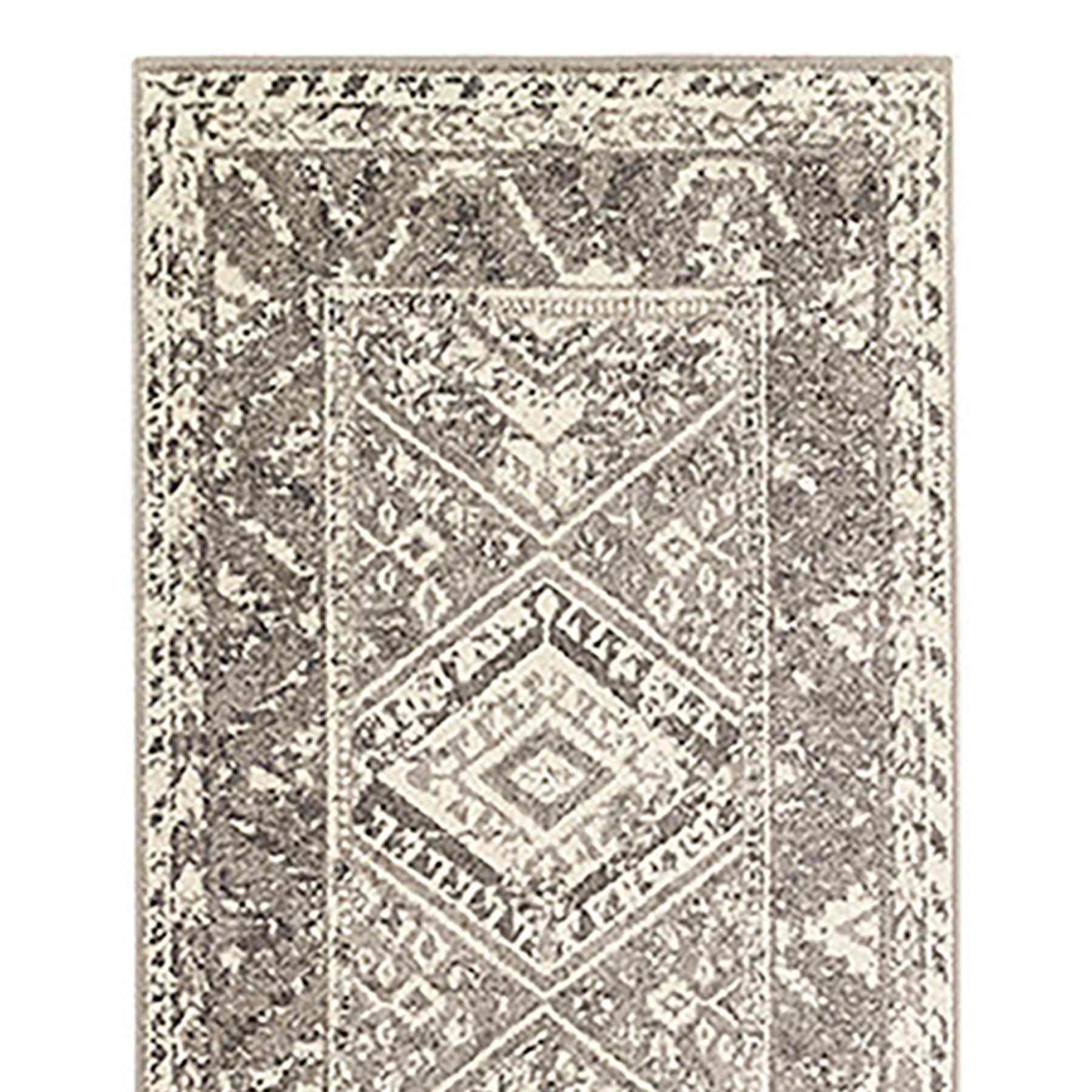 (B640) Greta Taupe Diamond Design Runner, 2x7