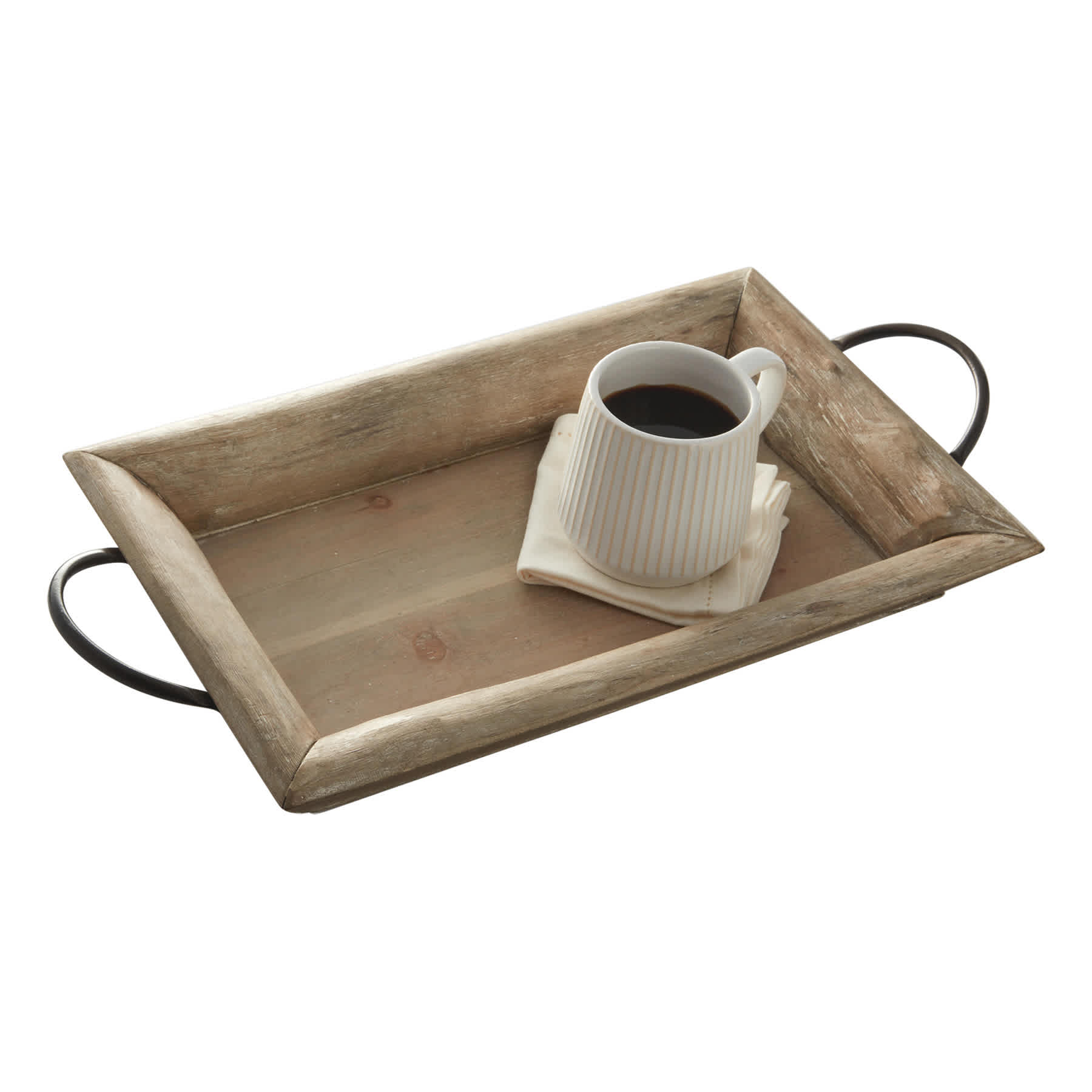 Rustic Wooden Decorative Tray with Metal Handles, 21x11