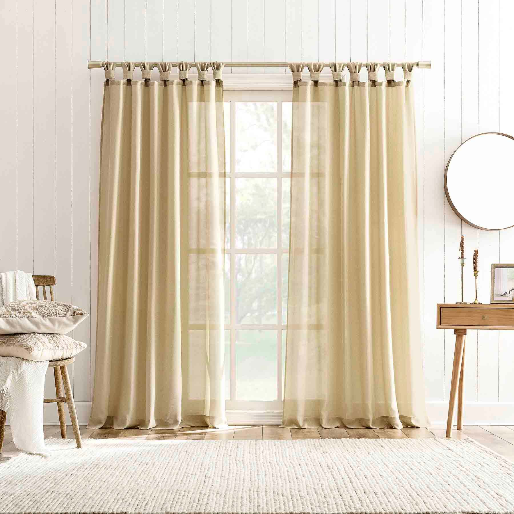 Harrison Gold Sheer Tab Loop Single Curtain Panel, 84"