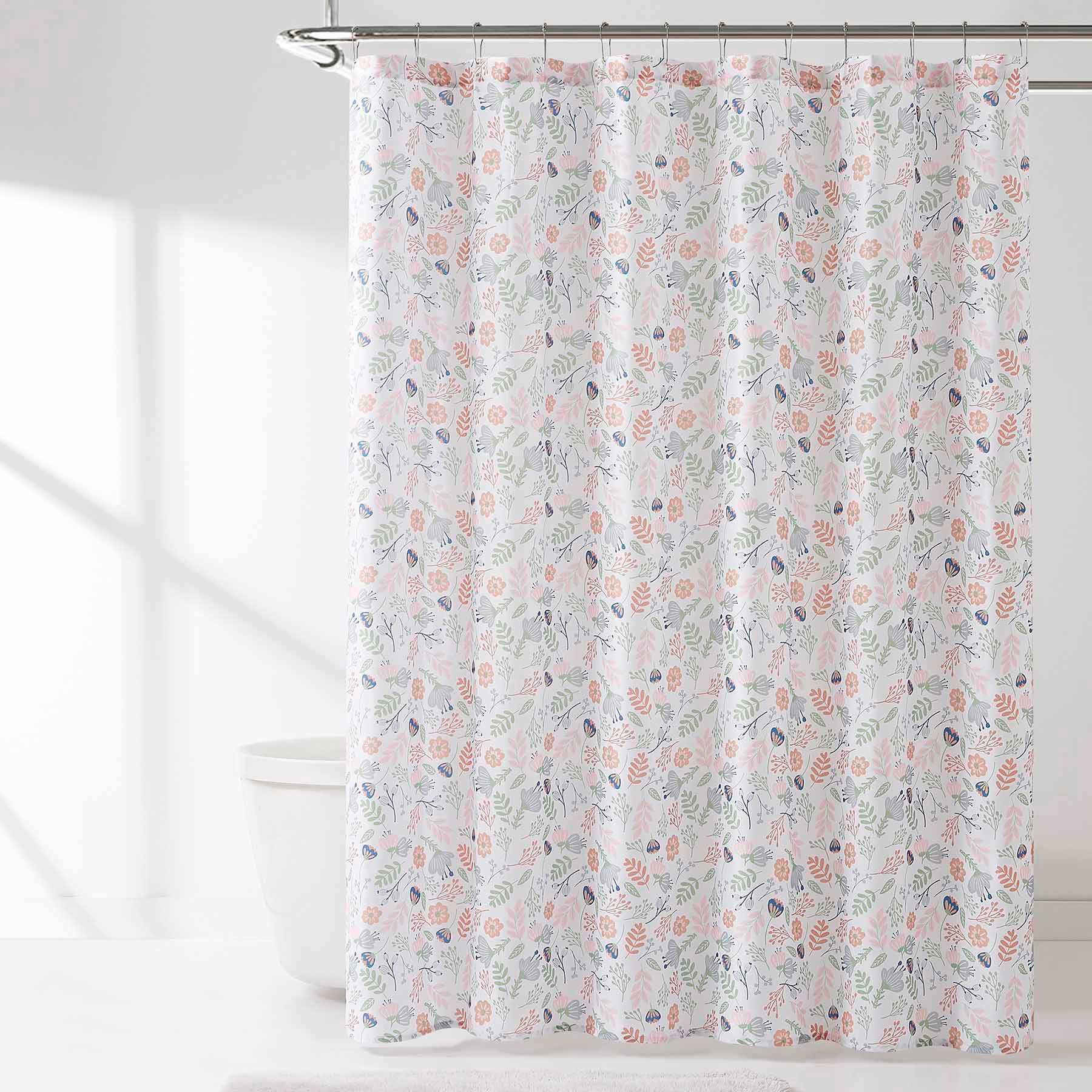 13-Piece Simple Floral Print Shower Curtain Set, 72"