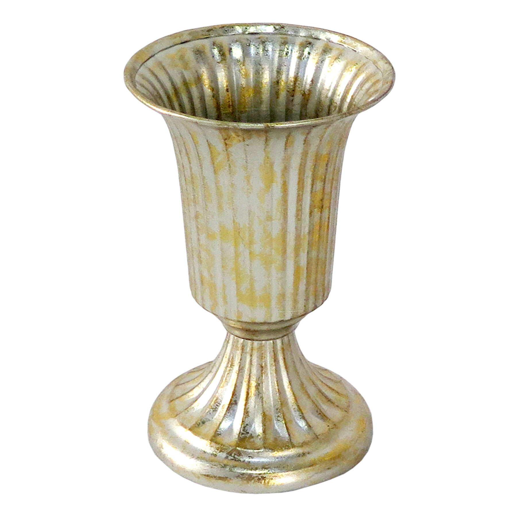 White & Gold Metal Vase, 8"