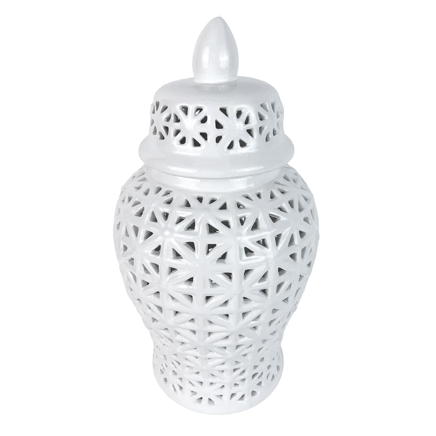 Providence White Cutout Ceramic Ginger Jar, 14.6"