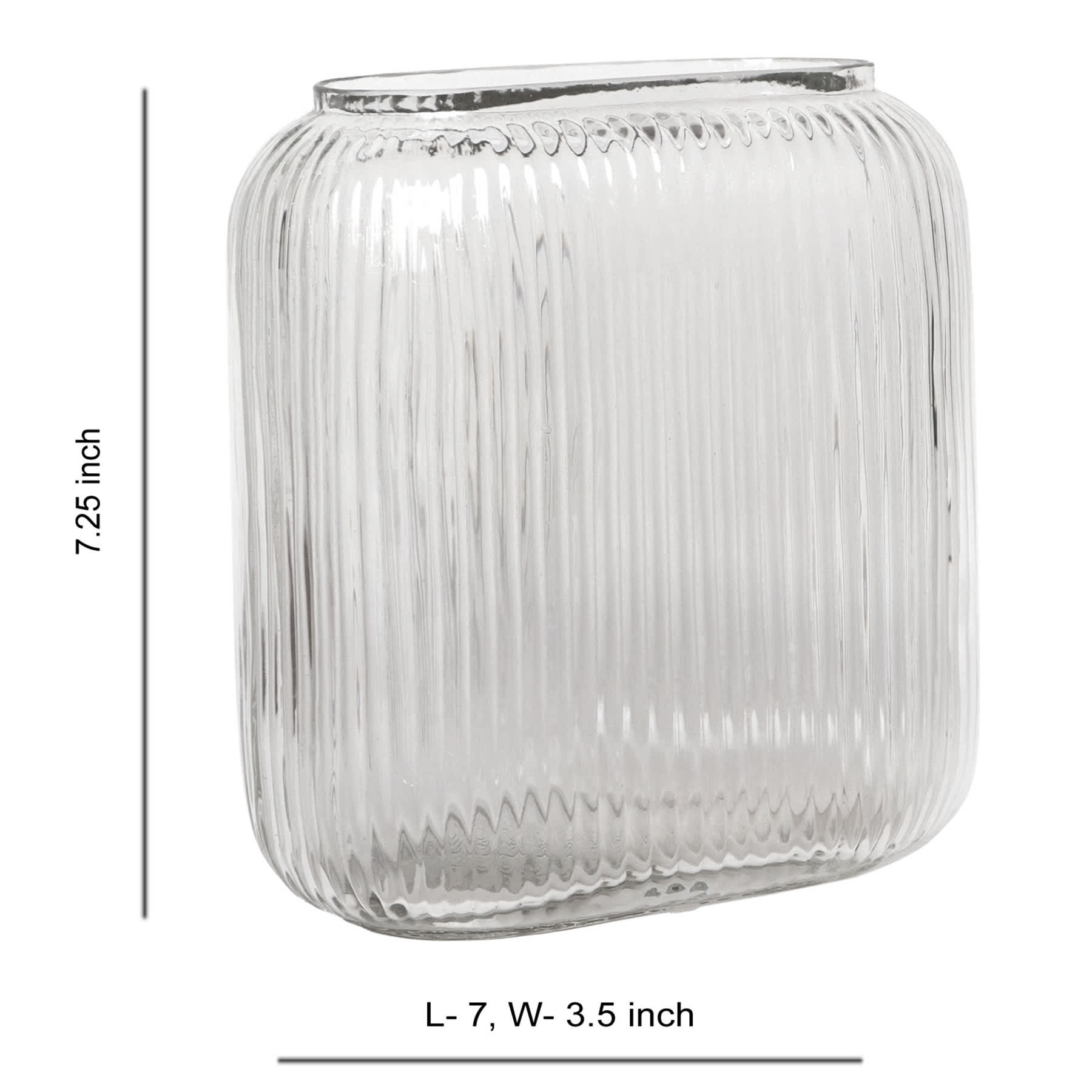 Clear Rectangle Ribbed Vase, 7"