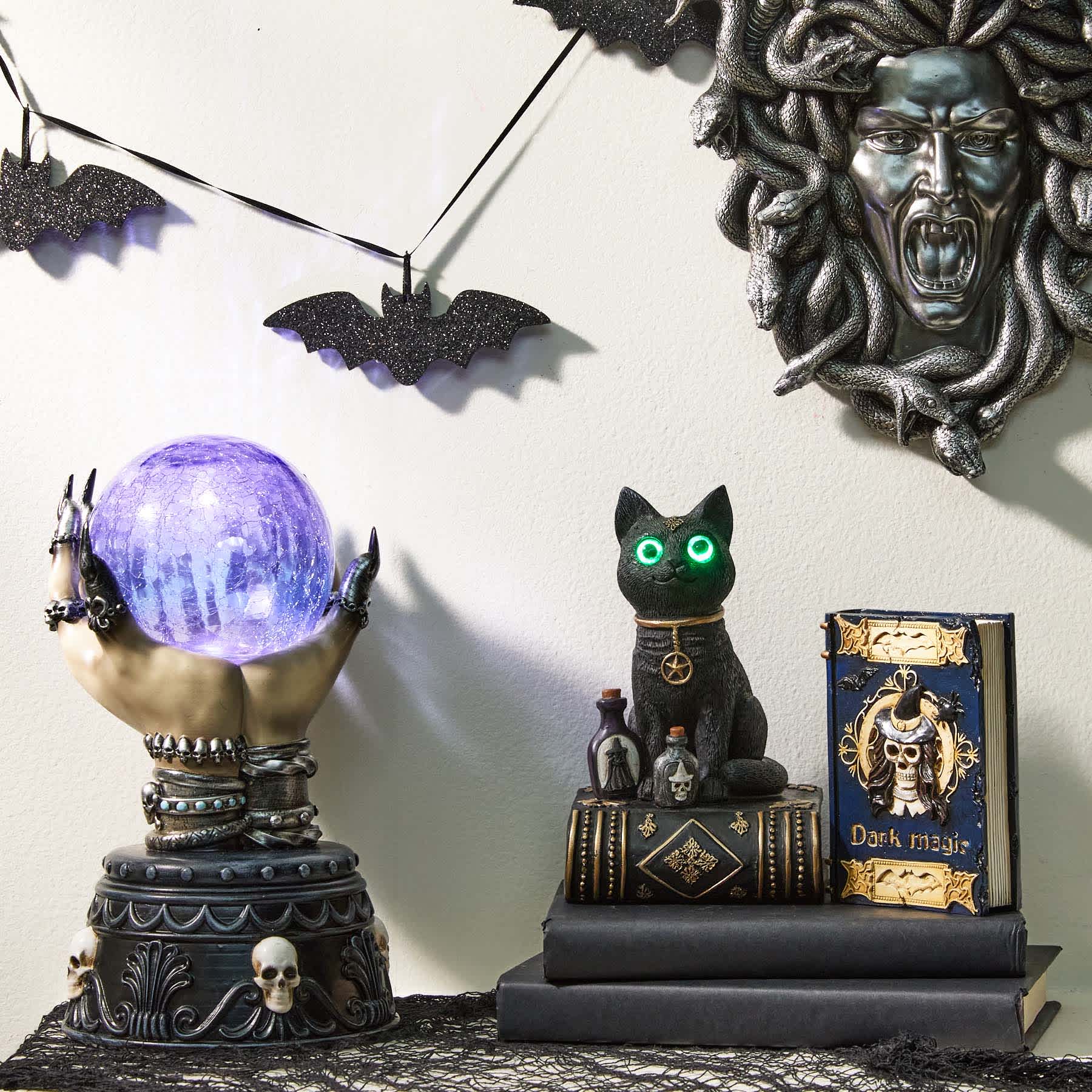 Spellbound LED Halloween Cat Decor, 8"
