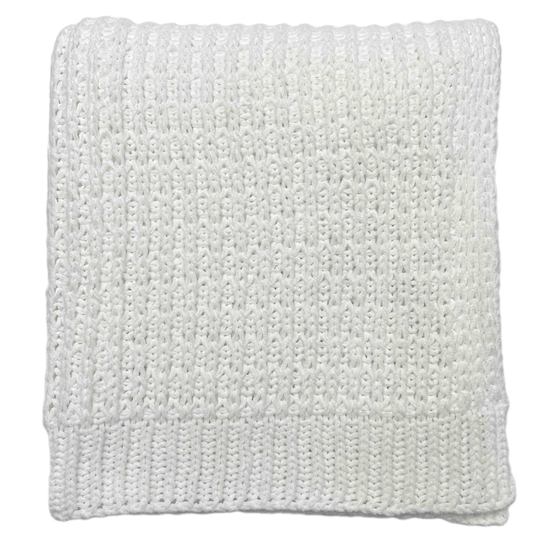 White Chenille Knit Throw Blanket, 50x60