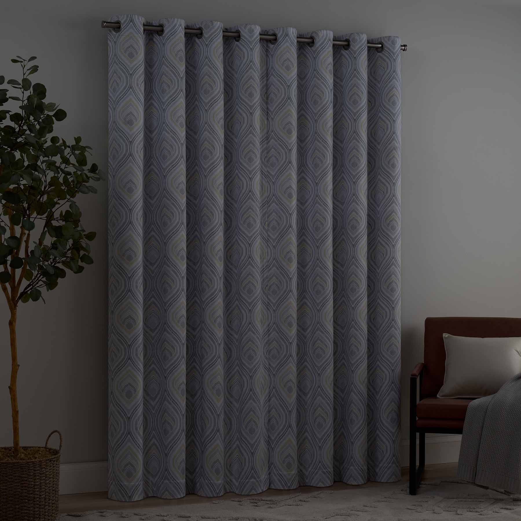 Yellow & Grey Eclipse Kaver Blackout Single Curtain Panel, 84"
