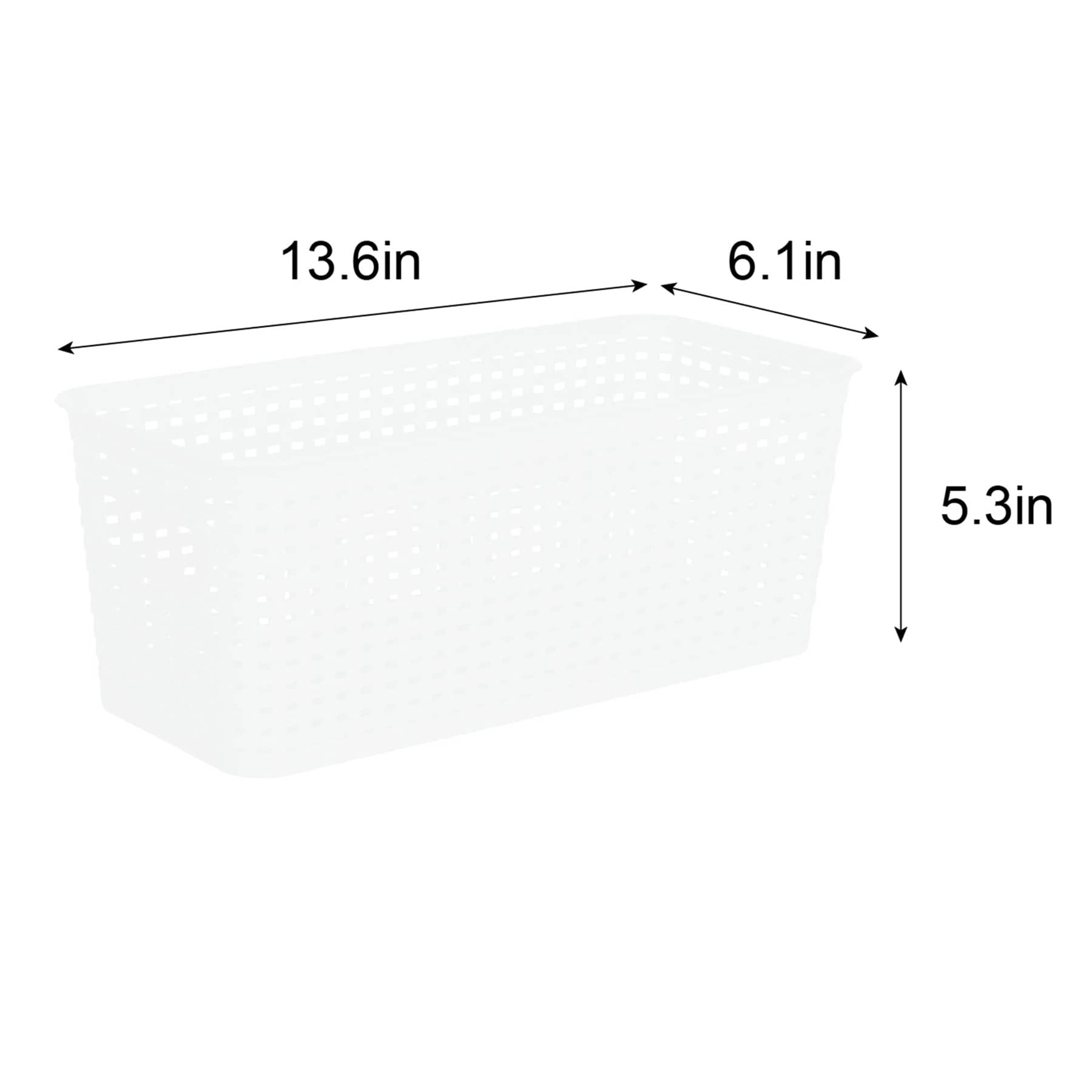 Bright White Rectangle Narrow Crossover Weave Storage Basket, 5l