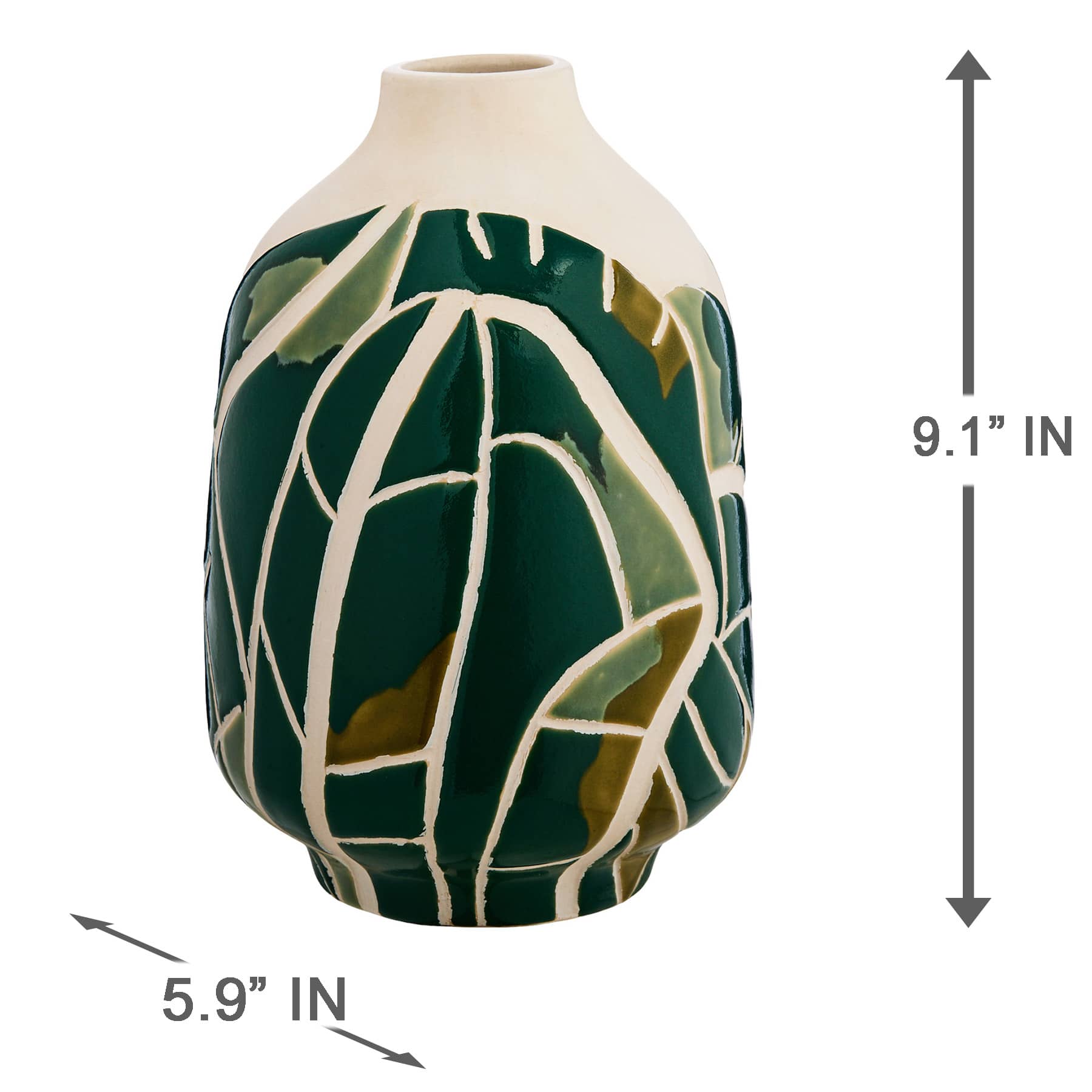 Found & Fable Green Palm Vase, 9"