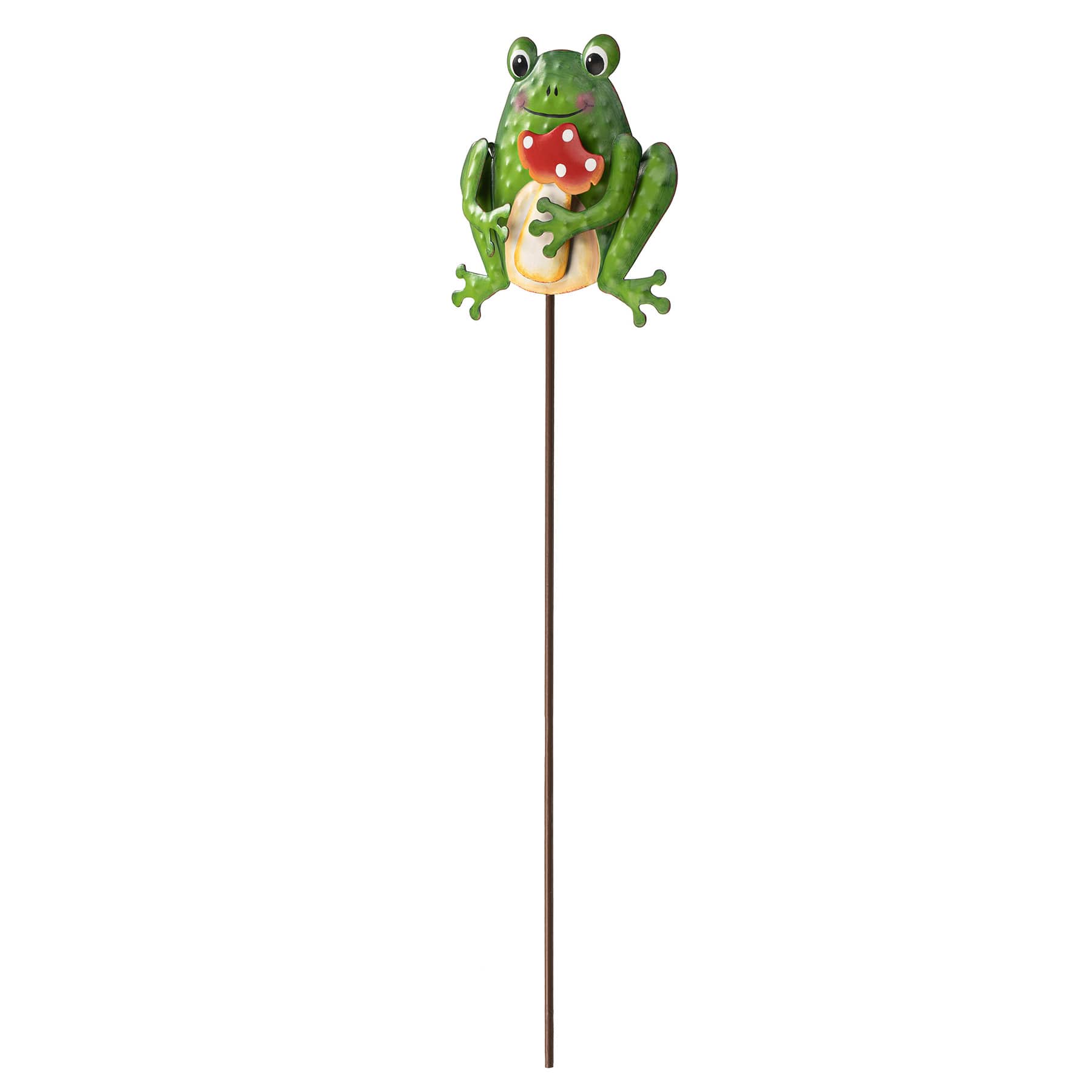 Frog Holding a Mushroom Metal Yard Pick, 18"