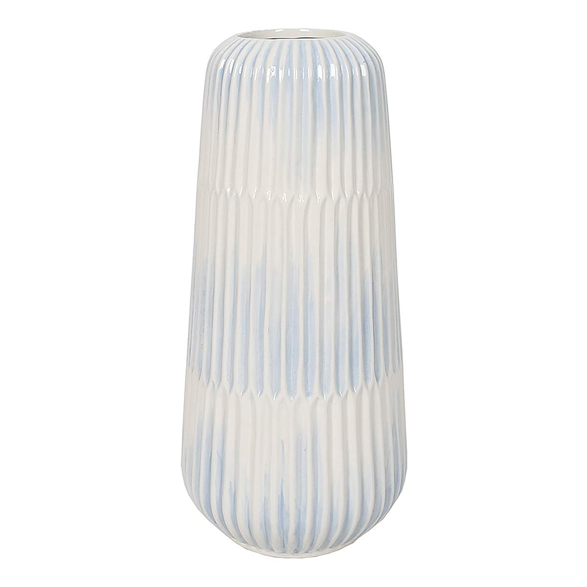 Light Blue White Shibori Vase, 16"