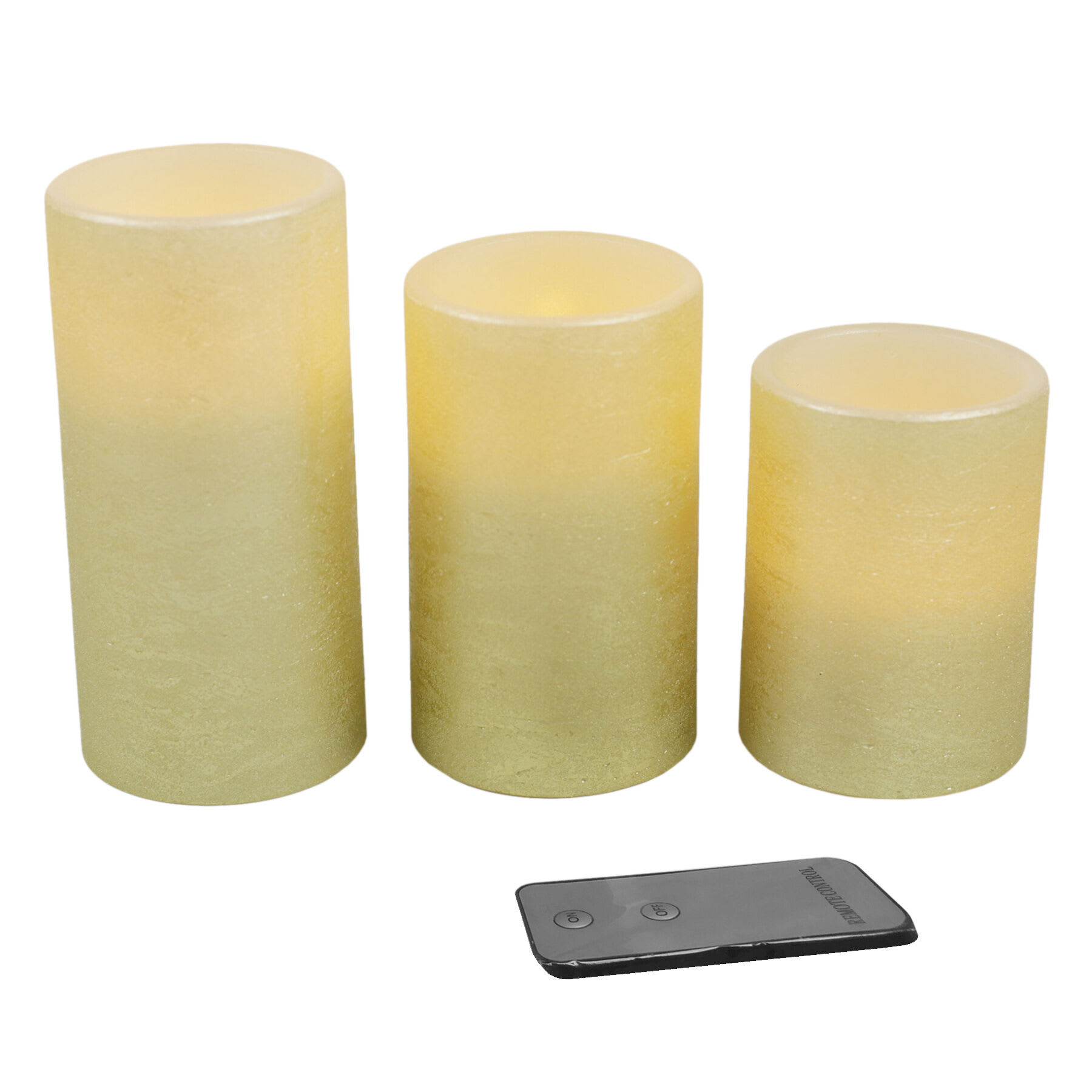 3-Pack Gold Unscented Wax LED Pillar Candles, 3x4/3x5/3x6